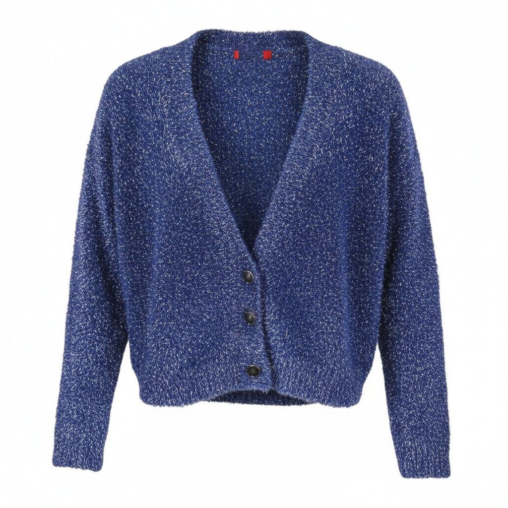 MAX&Co. M Blue Glitter Metallic Fuzzy Knit Cardigan Jumper 88676 Size M / US 6-8 / IT 42-44 - 1 Thumbnail