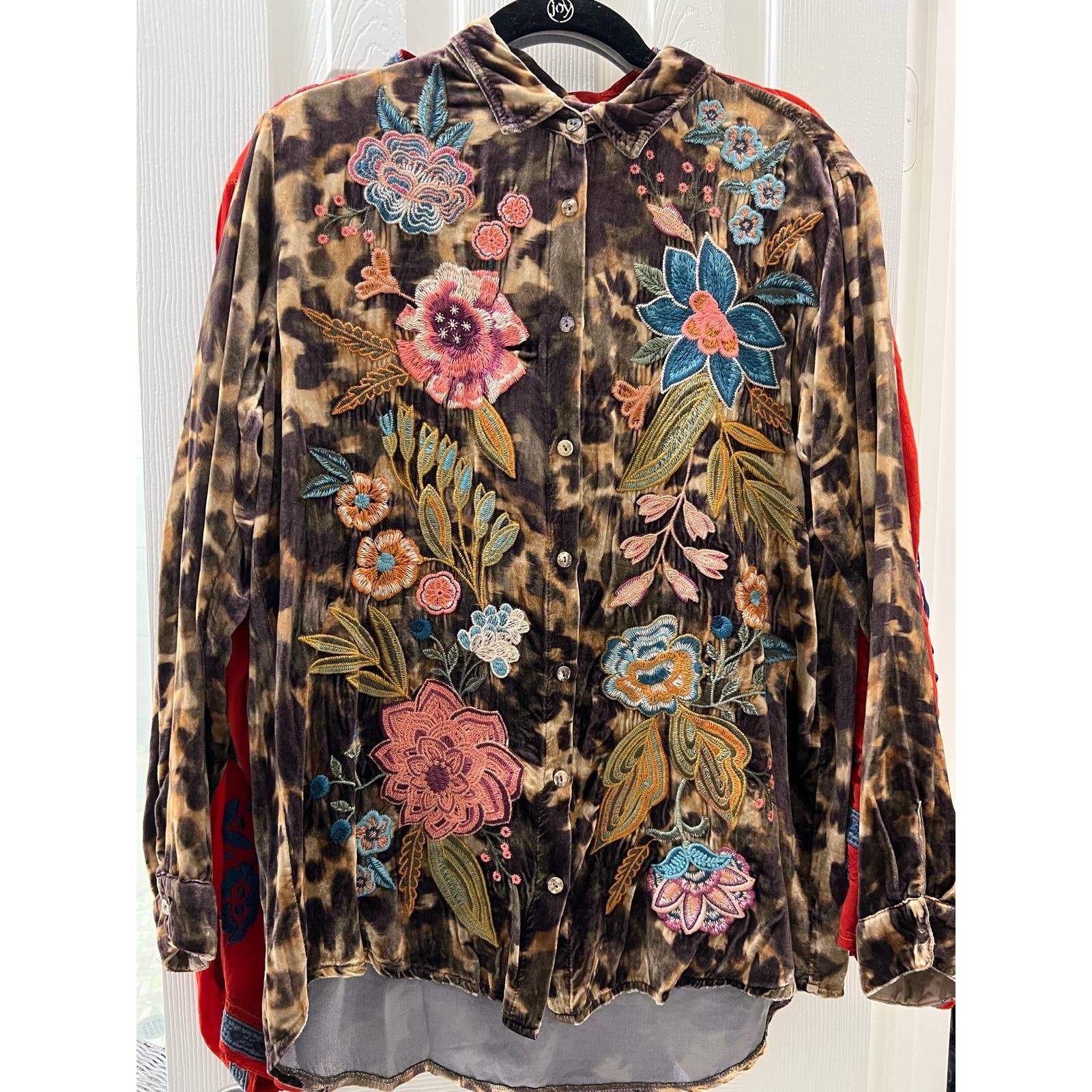 image of Johnny Was Bianca Velvet Oversized Shirt, NWT Small in Brown, Women's