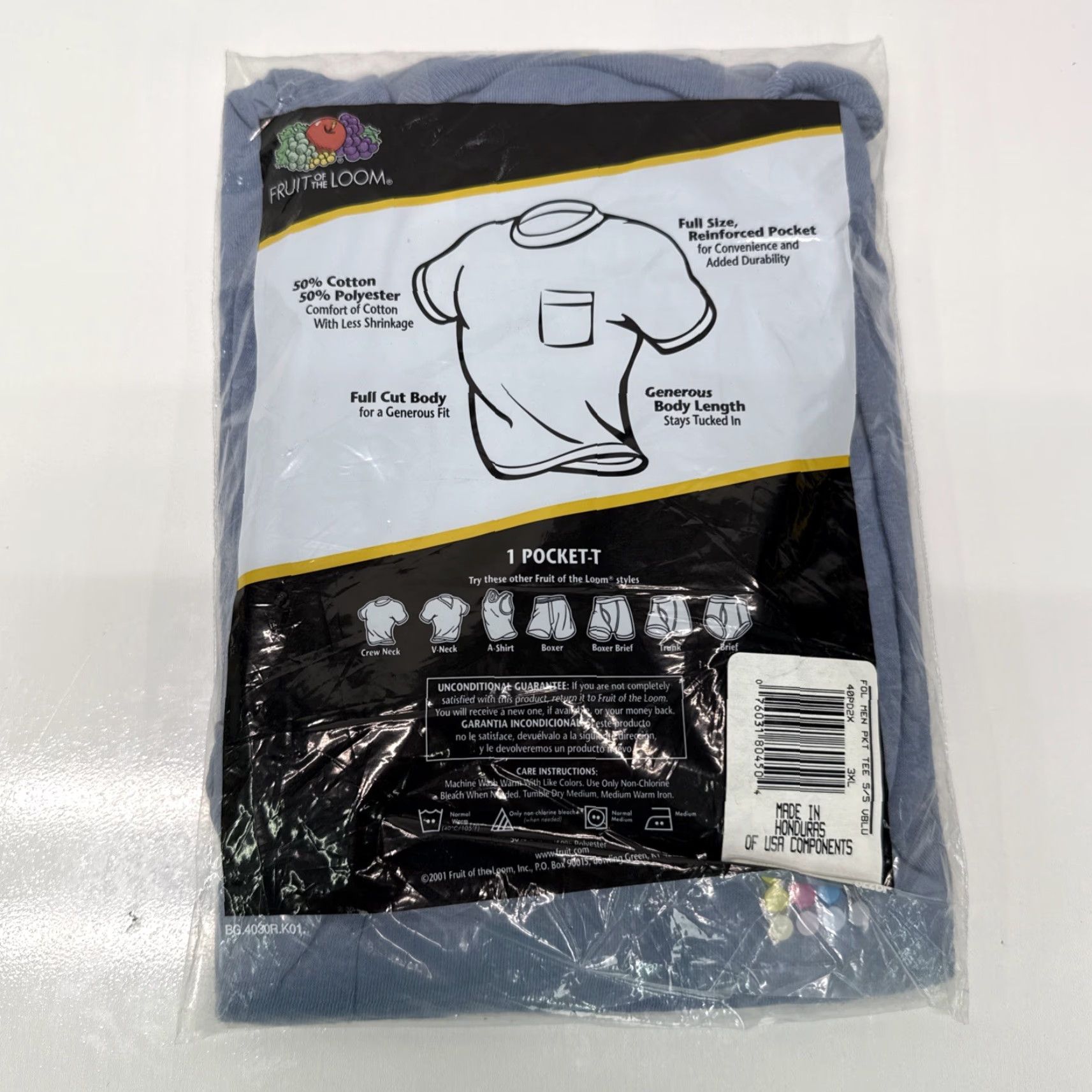 Fruit Of The Loom VINTAGE Fruit of the Loom Blue Pocket T Shirt 3XL Men's Regular Crew Neck Pocketed Solid Cotton Polyester Short Sleeve 1990s Size US XXL / EU 58 / 5 - 5 Thumbnail