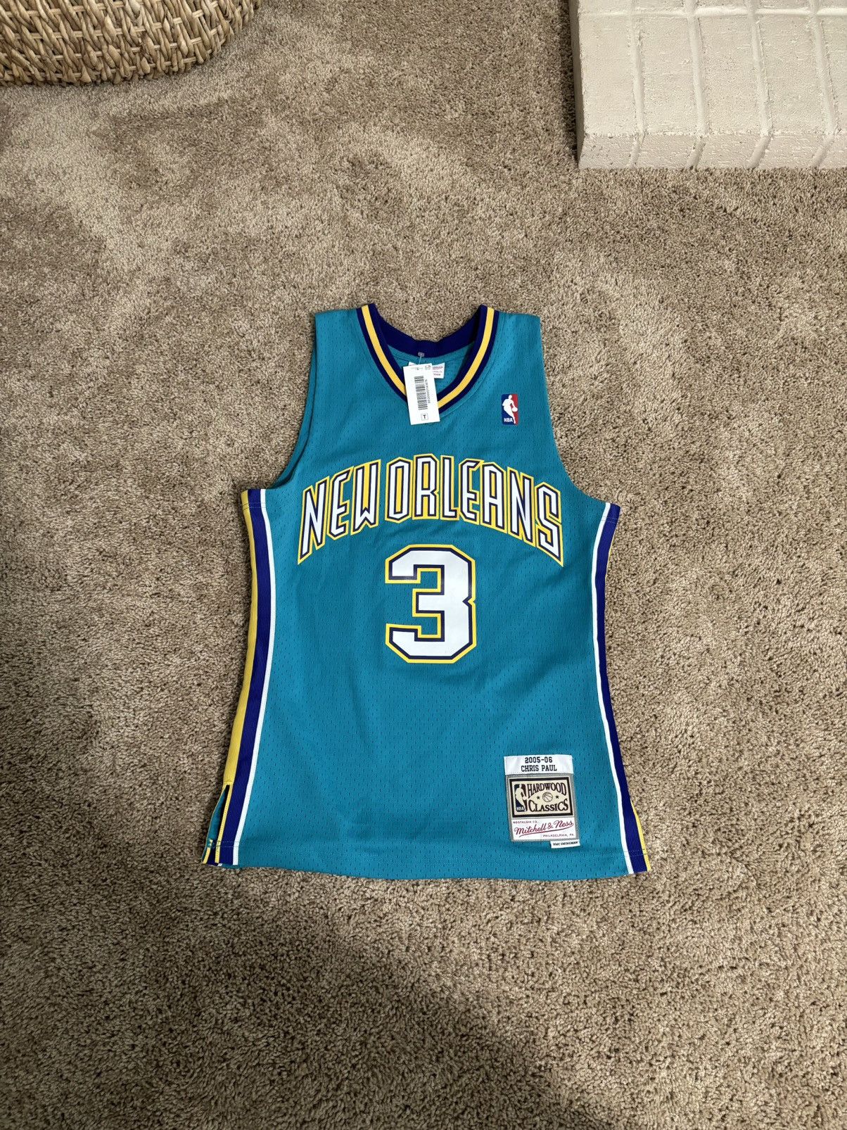 image of Mitchell Ness x NBA Mitchell & Ness New Orleans Pelicans Chris Paul Jersey in Blue (Size Small)