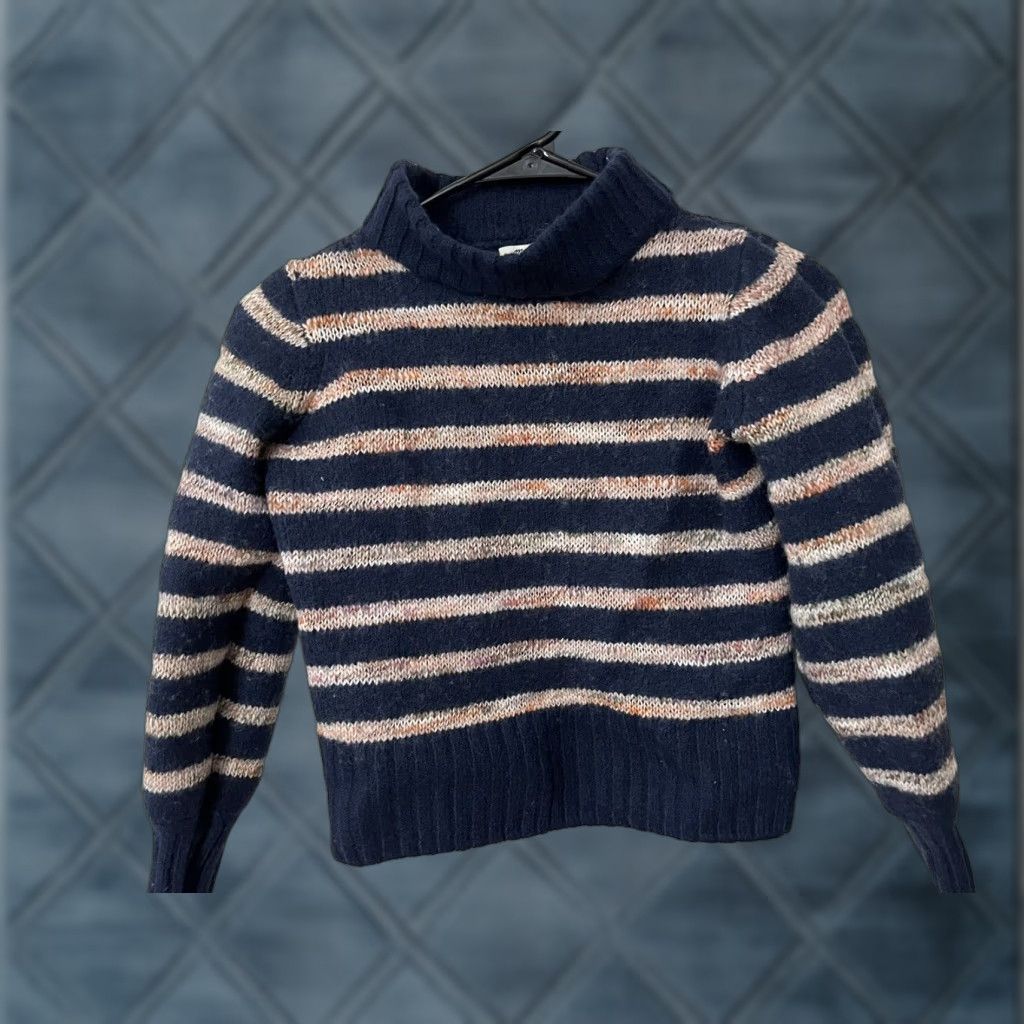 Madewell VINTAGE Madewell Womens Sweater Pullover Long Sleeve Knit Wool Mock Neck Striped Winter Size S Navy Blue Size S / US 4 / IT 40 - 1 Thumbnail