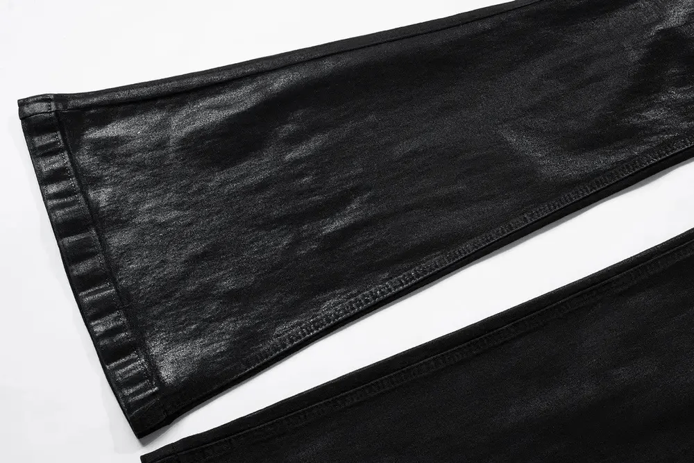 Japanese Brand Streetwear Wax Leather Stretch Hombre Baggy Flare Pants Size US 30 / EU 46 - 7 Thumbnail