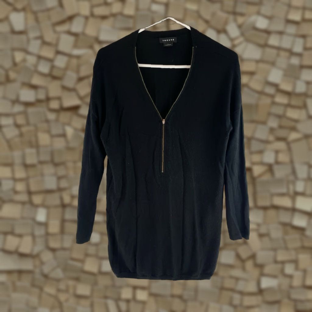 Vintage Trouve Tunic Sweater Women's Size Small Black Half Zipped Henley Long Sleeve Size S / US 4 / IT 40 - 1 Thumbnail