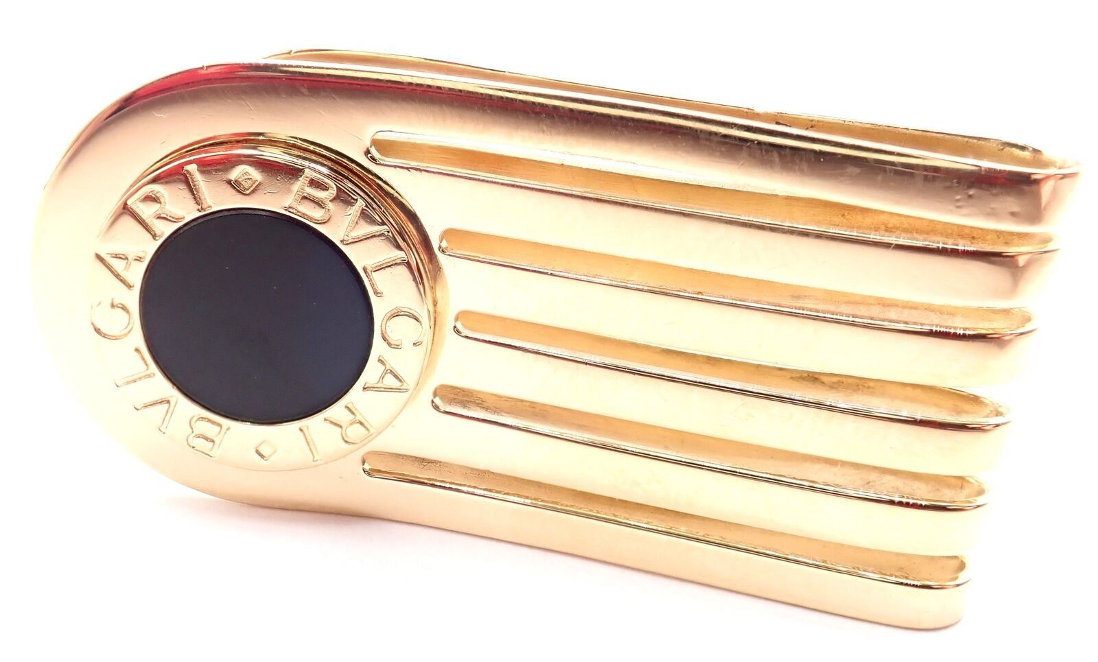 Authentic Bulgari Bulgari 18k Yellow Gold Onyx Money Clip