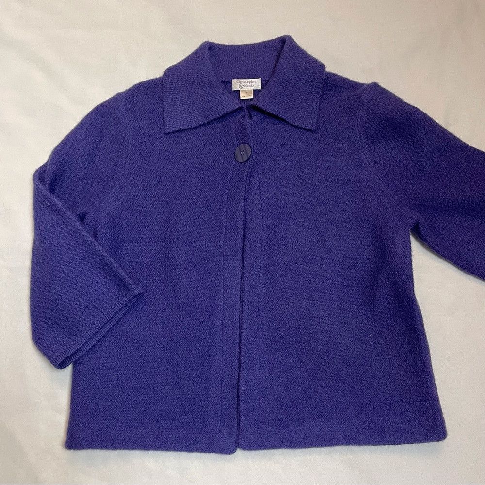 Other NWT New Christopher & Banks Purple Wool Jacket 3/4 Sleeve S Size M / US 6-8 / IT 42-44 - 6 Thumbnail