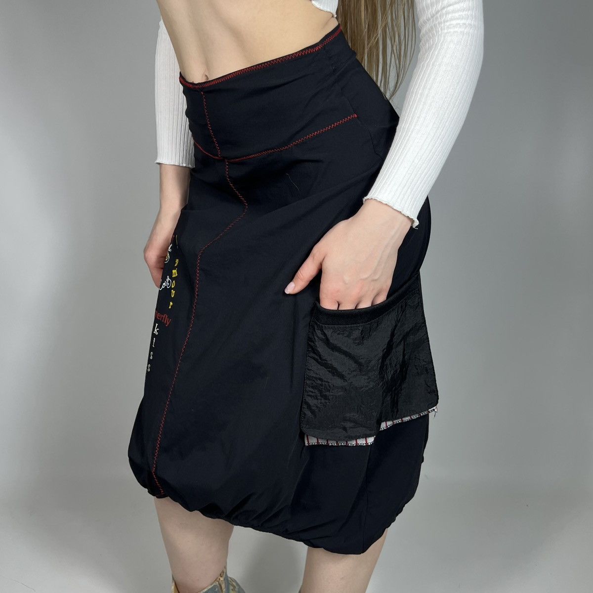 Japanese Brand Vintage Y2K Double Jeu Japanese Flared Cargo Midi Skirt Size 26" / US 2 / IT 38 - 3 Thumbnail