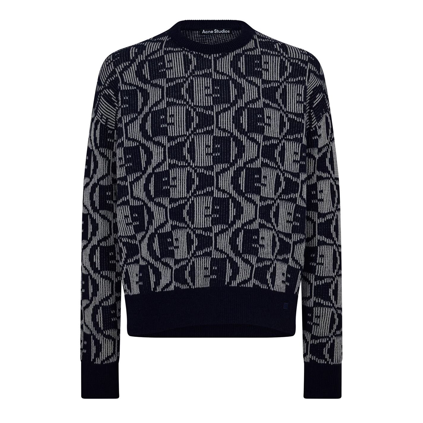 o1g2r1mq0825 Jacquard Crew Neck Jumper in Blue/Grey