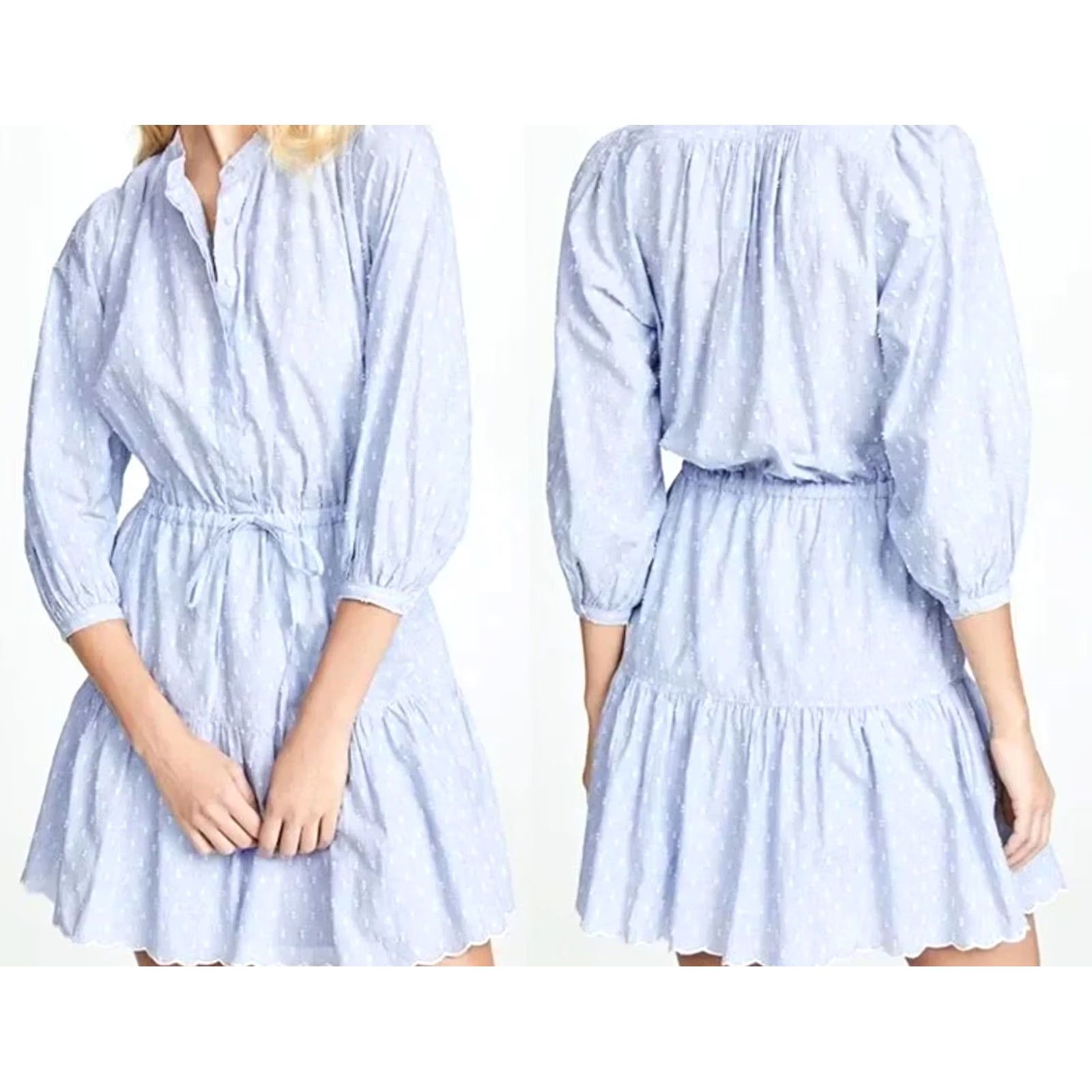 Joie JOIE Shirt Dress Womens Adel Cotton Fil Coupe Tiered Mini Cornflower Blue Sz M Size M / US 6-8 / IT 42-44 - 4 Thumbnail