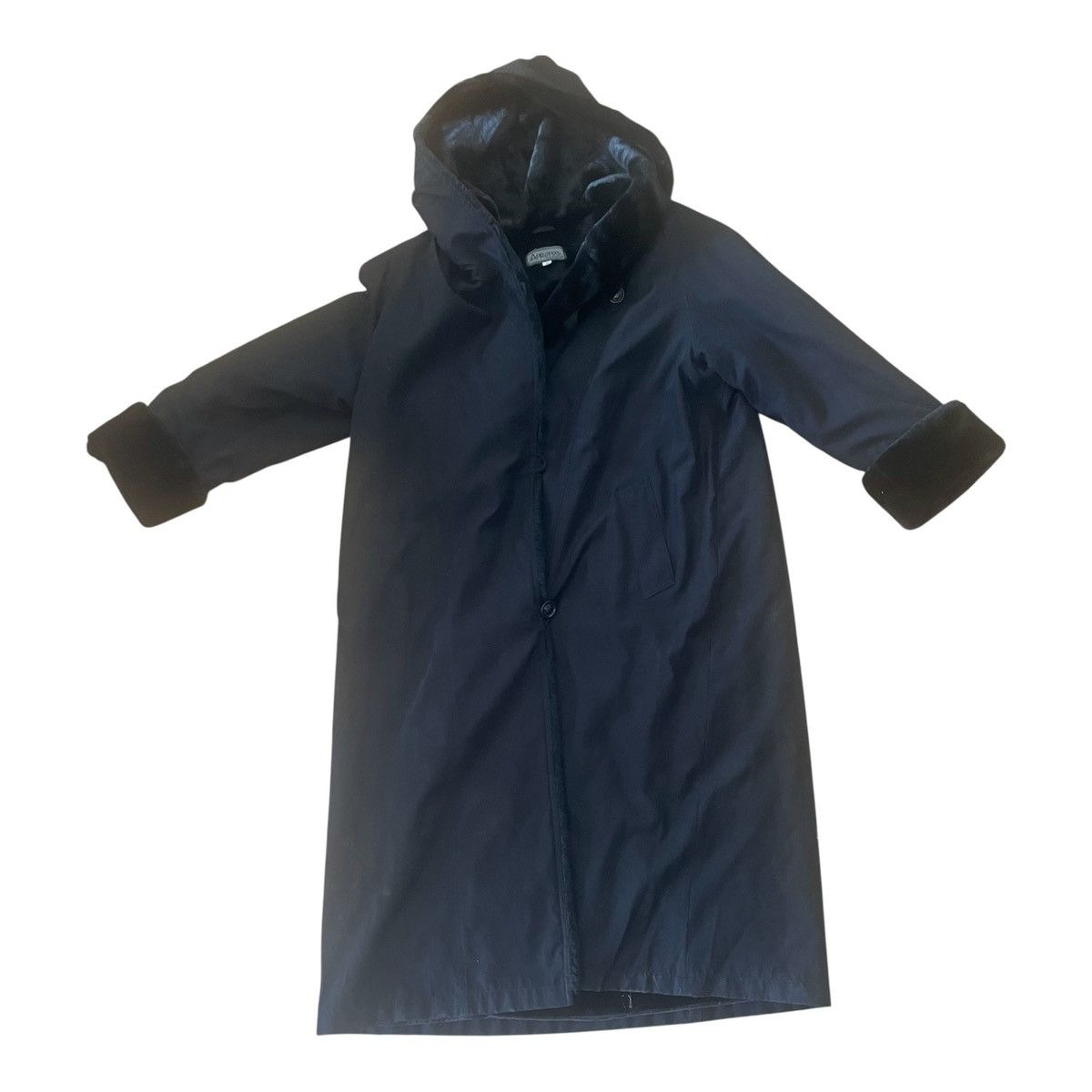 Other Vintage Women’s Apropos Black Faux Fur Lined Long Raincoat Size L / US 10 / IT 46 - 4 Thumbnail