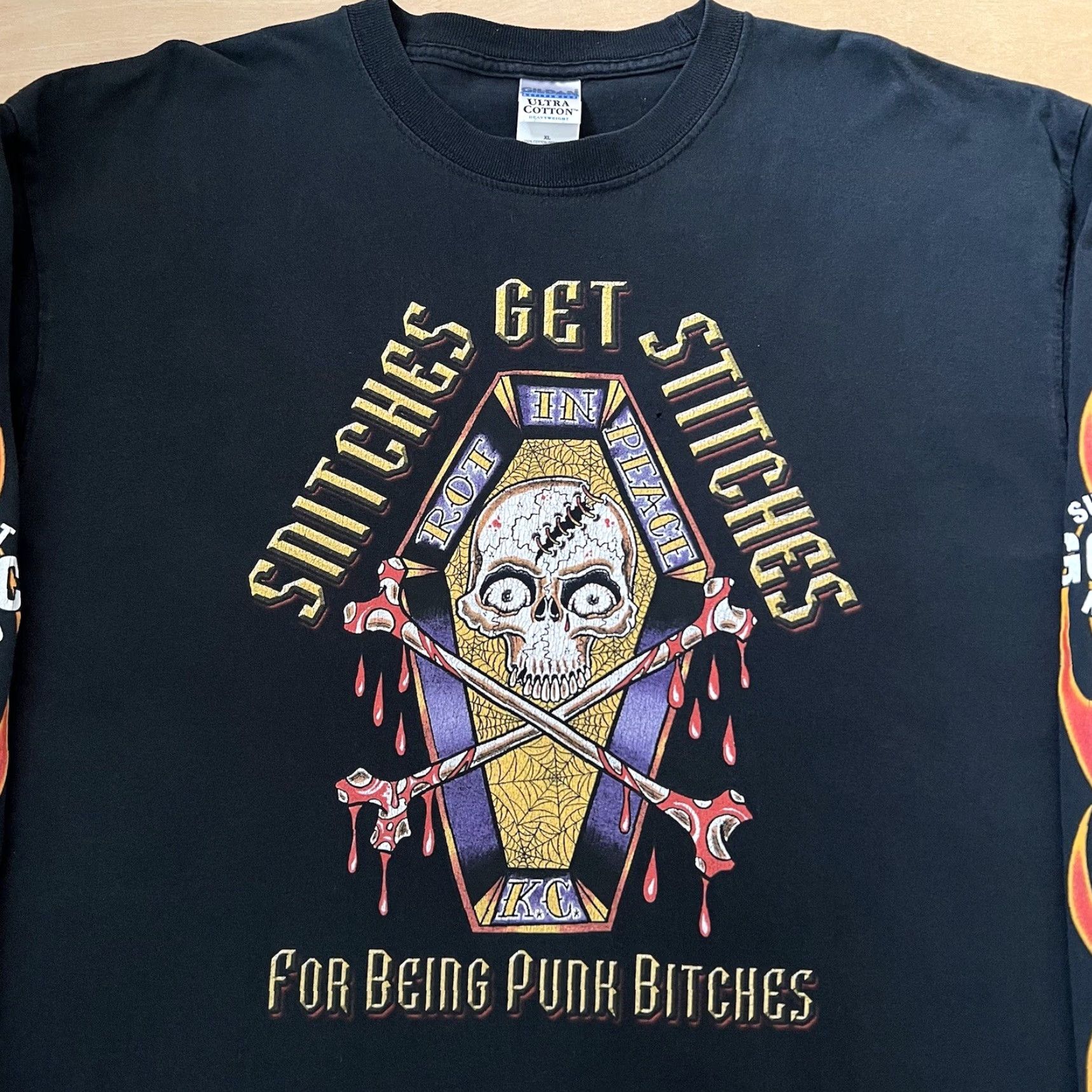 Vintage Vintage Motorcycle Gang Shirt XL Black Snitches Get Stitches Biker Punk Art Hog Size US XL / EU 56 / 4 - 3 Thumbnail
