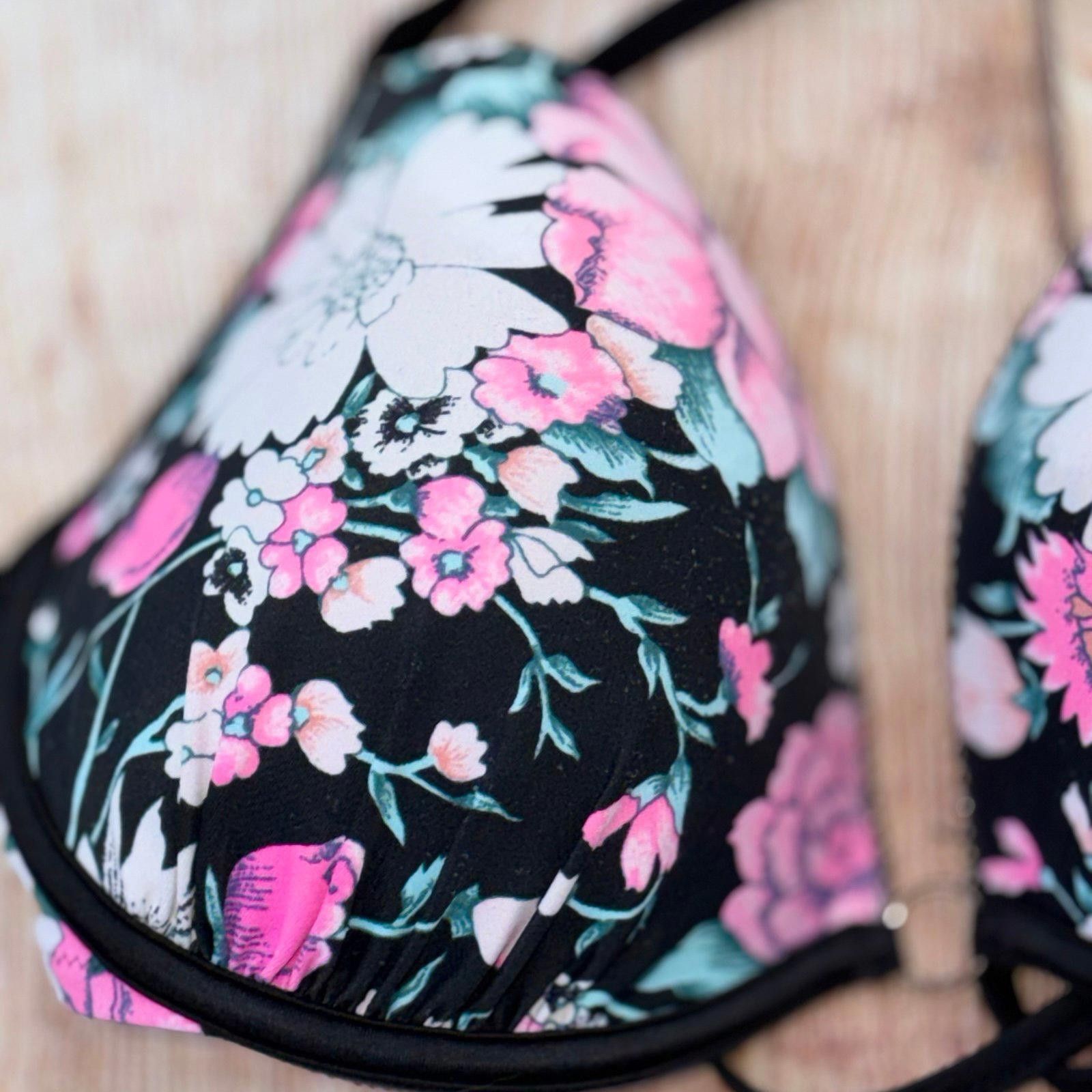 Other Shade & Shore Floral Print Bikini Set with Black Straps Size ONE SIZE - 4 Thumbnail