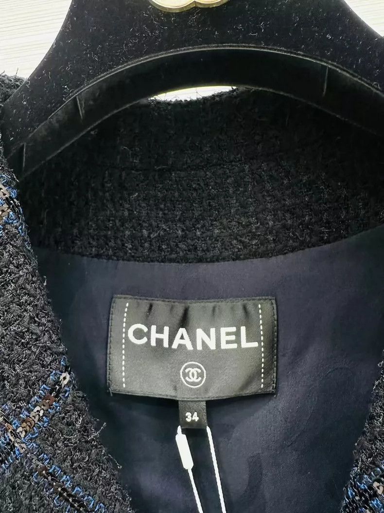 Chanel Chanel 24S blue wool tweed plaid glitter navy collar jacke Size XXS / US 00 / IT 34 - 5 Thumbnail