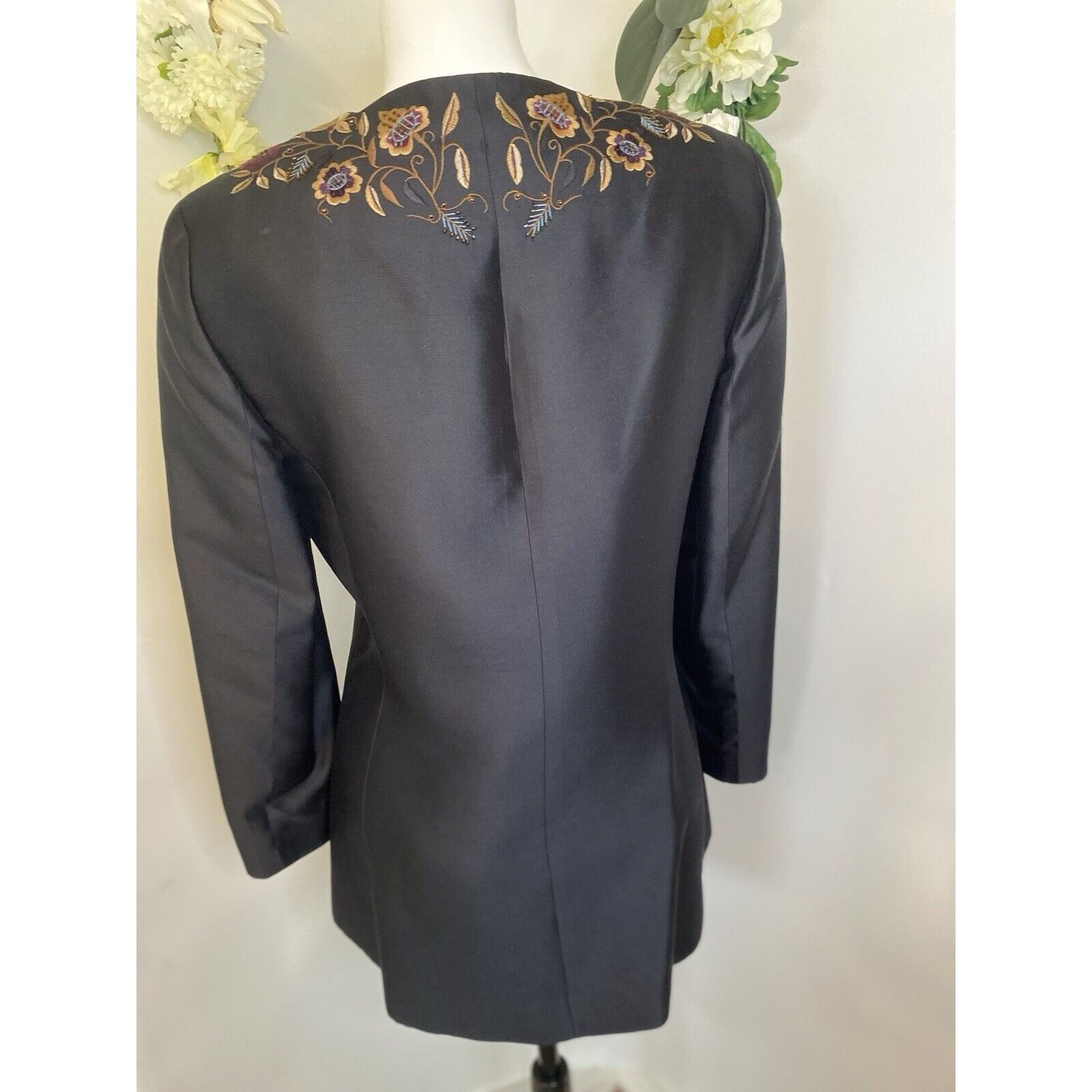 Vintage Dana Buchman Vintage Silk Jacket Long 90s Floral Embroidered Size S / US 4 / IT 40 - 8 Thumbnail