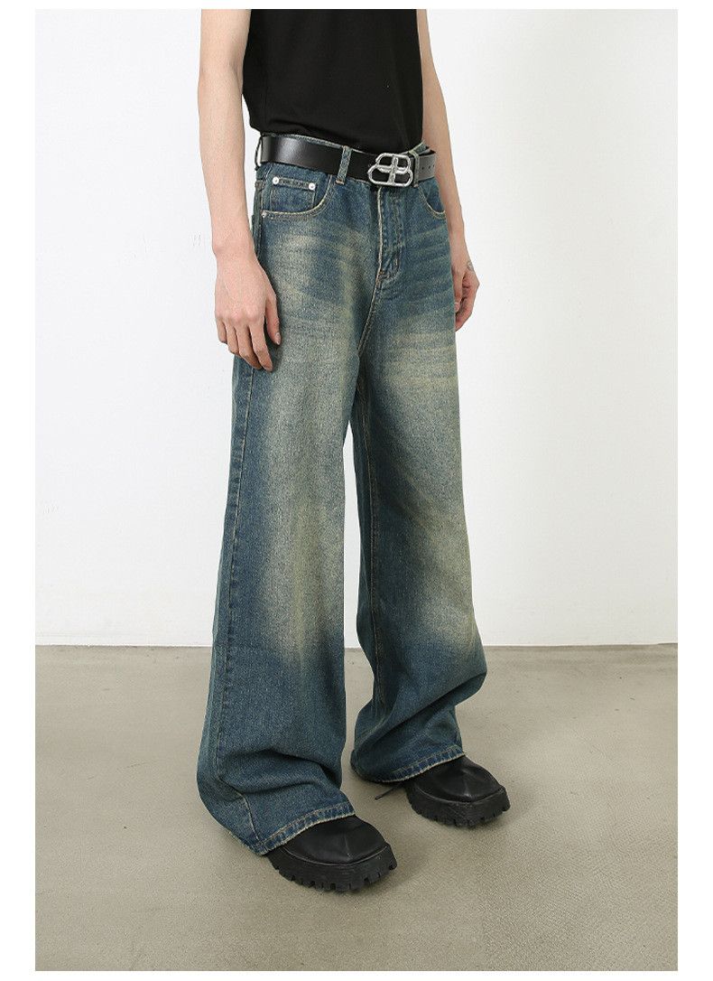 Japanese Brand Retro blue washed men's loose straight wide-leg jeans Size US 34 / EU 50 - 5 Thumbnail