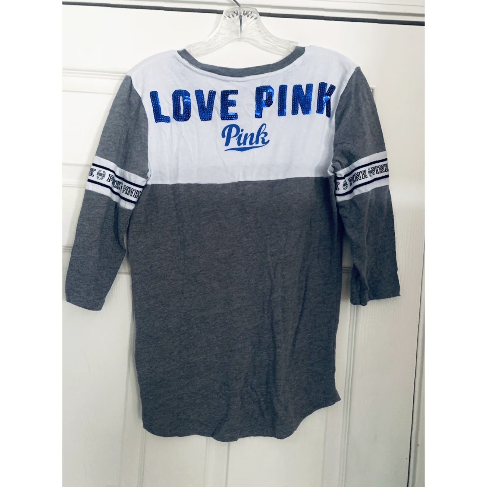 Victoria's Secret Victoria’s Secret PINK Shirt Colorblock 3/4 Sleeve XS Gray Blue Bling Womens XS Size XS / US 0-2 / IT 36-38 - 6 Thumbnail
