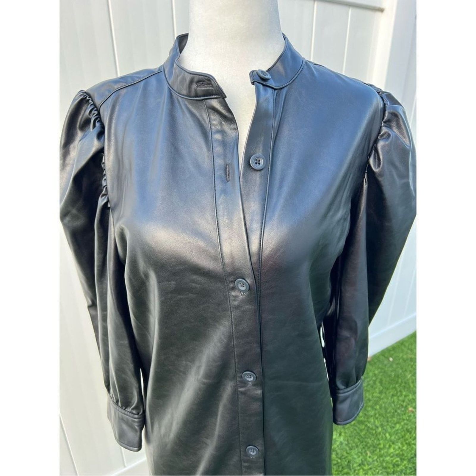 Gap NWOT GAP Puff Sleeve Leather Mini dress Shirt dress black Size S / US 4 / IT 40 - 5 Thumbnail