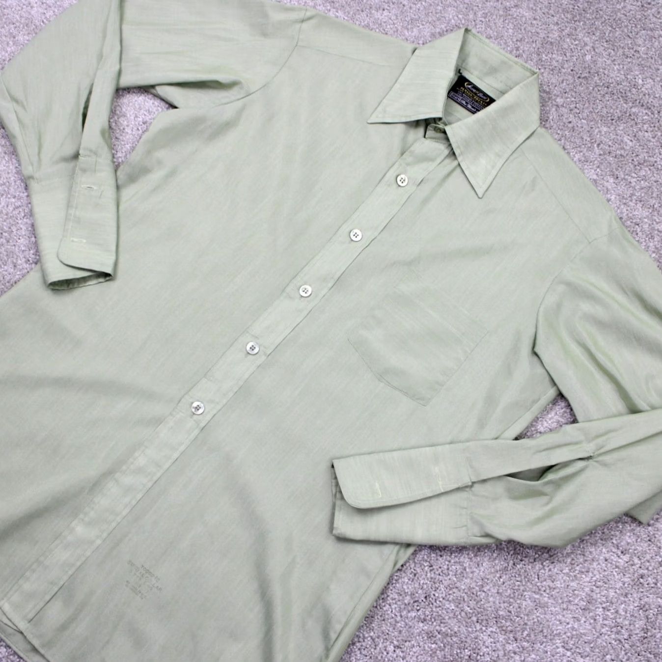 Sears Vintage Sears Mens 15 1/2 Green Dress Shirt L/S 33 1980s Perma-Prest Cotton Blend Size 40R - 4 Thumbnail