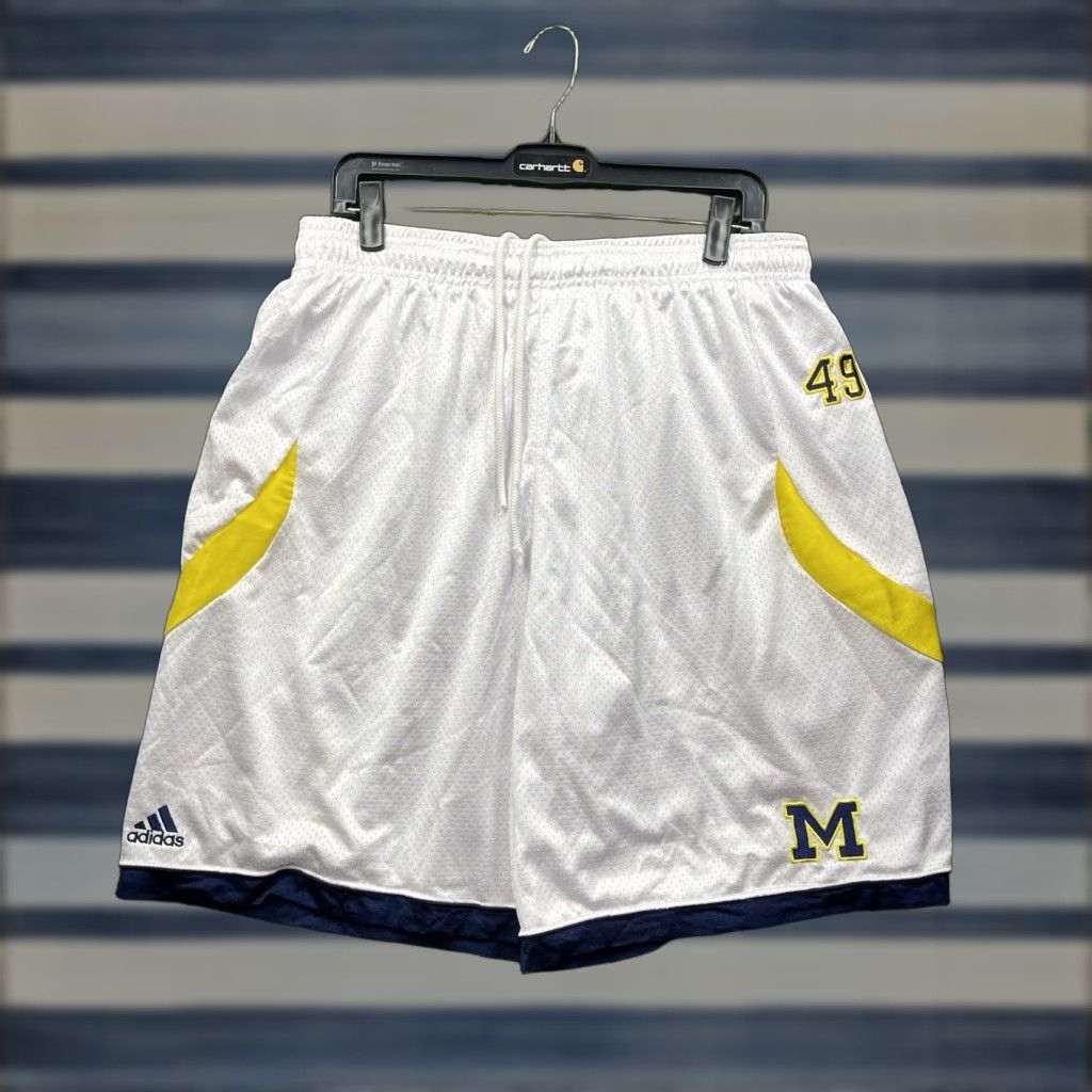 Adidas VINTAGE adidas Michigan Wolverines Shorts Mens XL White Jersey Logo Embroidered Pockets Drawstring Relaxed Sports Team Issued Y2K Men Size US 36 / EU 52 - 1 Thumbnail