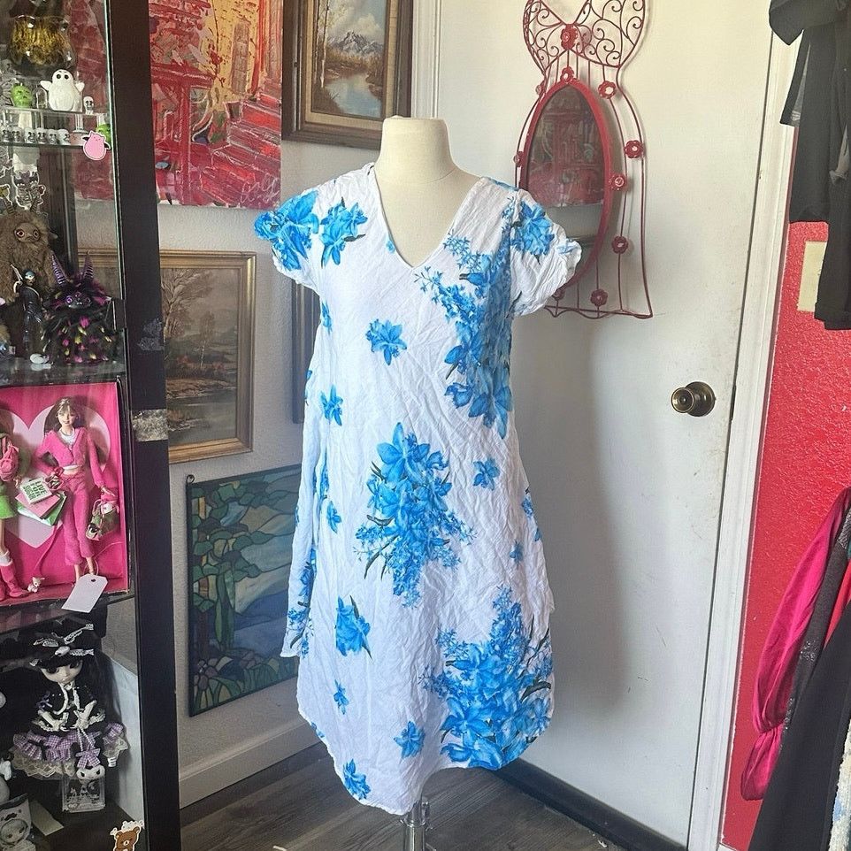 Handmade handmade blue white floral midi dress Size L / US 10 / IT 46 - 1 Thumbnail
