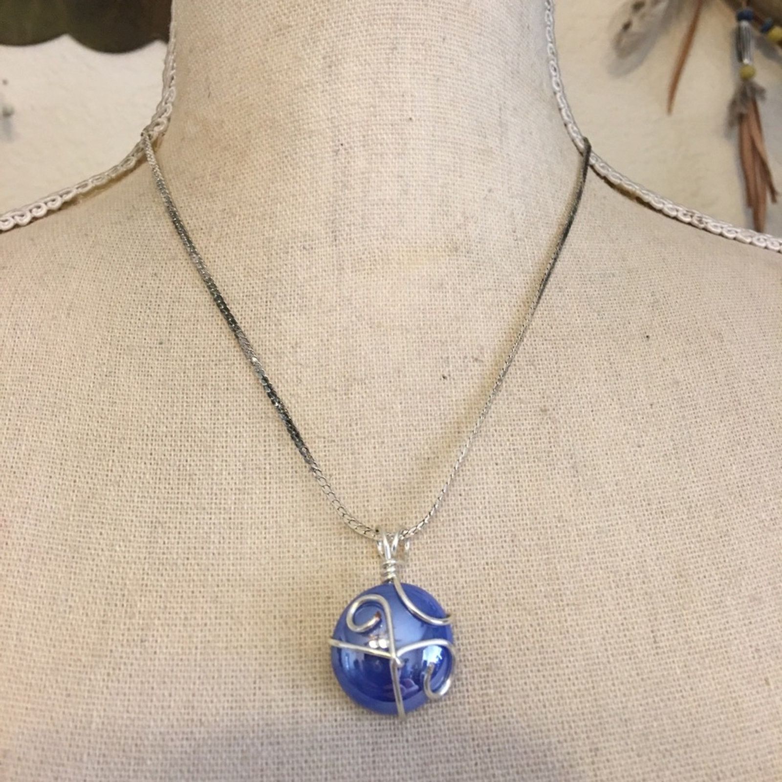 Jewelry Hand crafted iridescent glass pendant on chain Size ONE SIZE - 1 Thumbnail