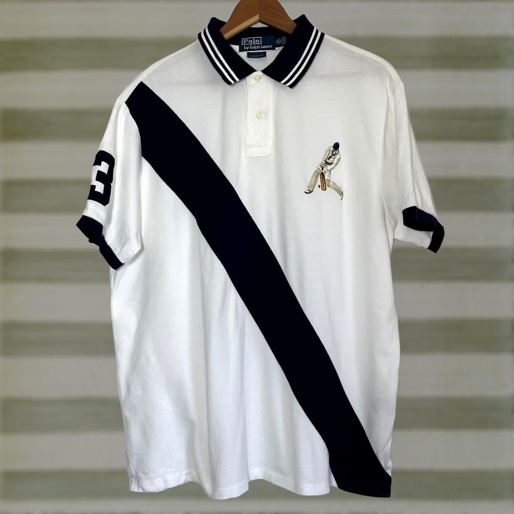 Polo Ralph Lauren Polo Ralph Lauren Men's Cricket Polo Shirt Embroidered Stripe Sz XL Vintage White Polo Shirt Size US XL / EU 56 / 4 - 1 Thumbnail