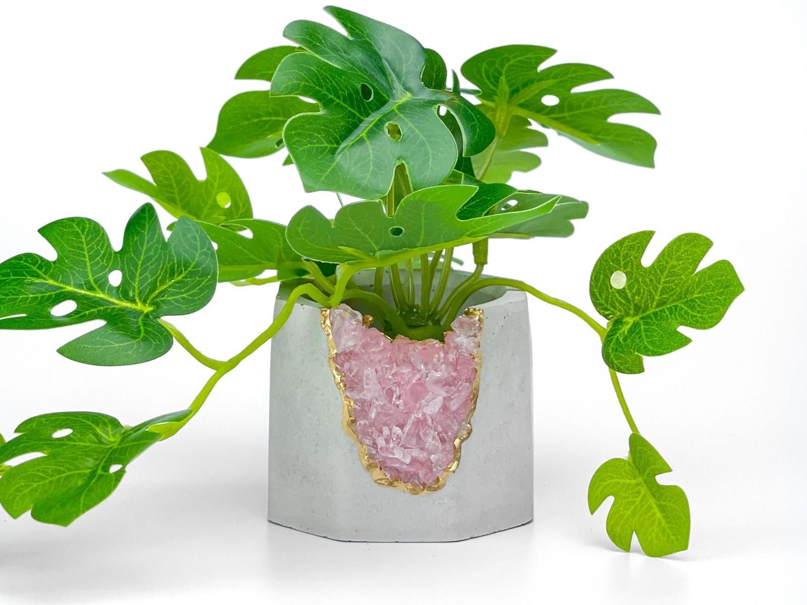 Other Rose Quartz Crystal Planter Concrete Geode Air Plant Holder Size ONE SIZE - 3 Thumbnail