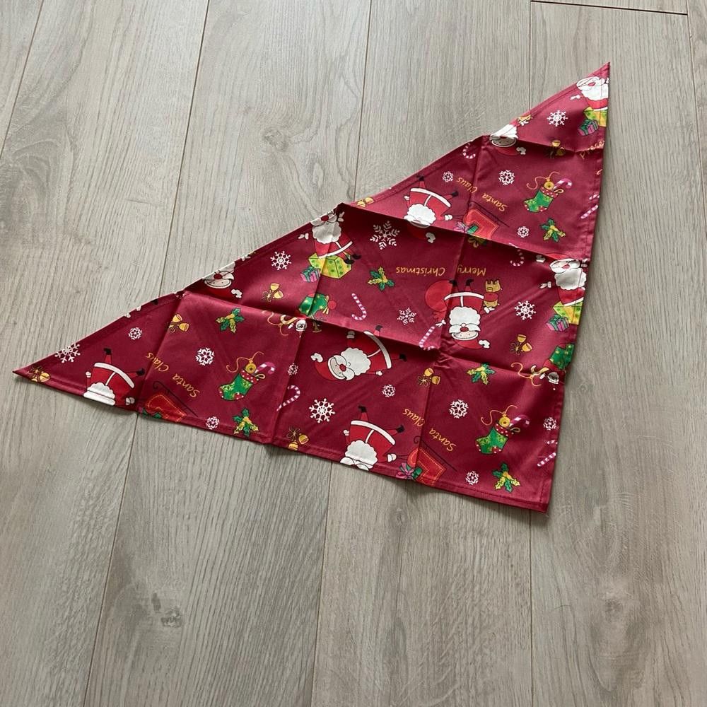 Designer Red Christmas Santa Dog Bandana Size ONE SIZE - 1 Thumbnail