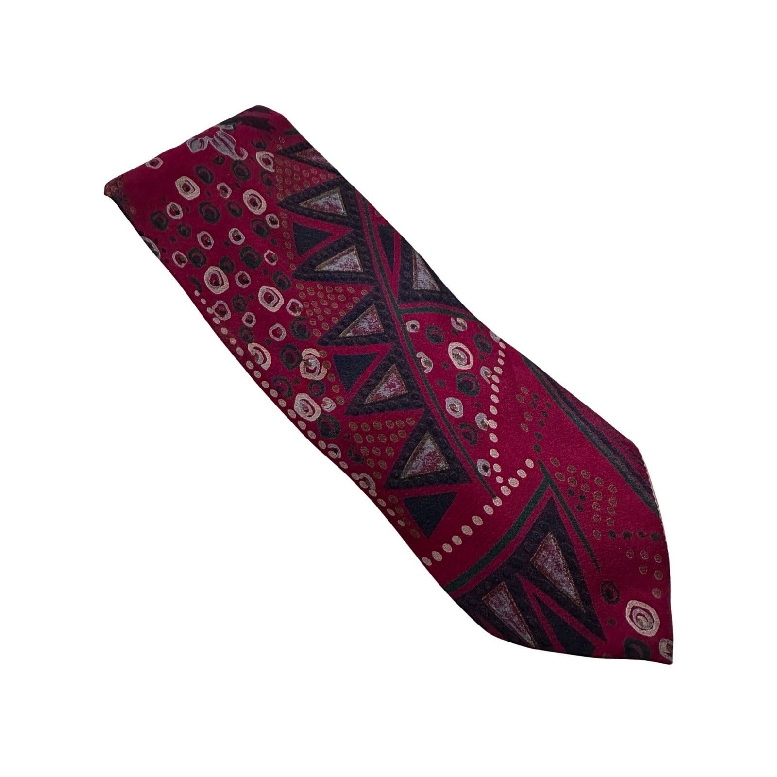 Vintage Vintage 80s Maroon Geometric Silk Necktie Size ONE SIZE - 1 Thumbnail