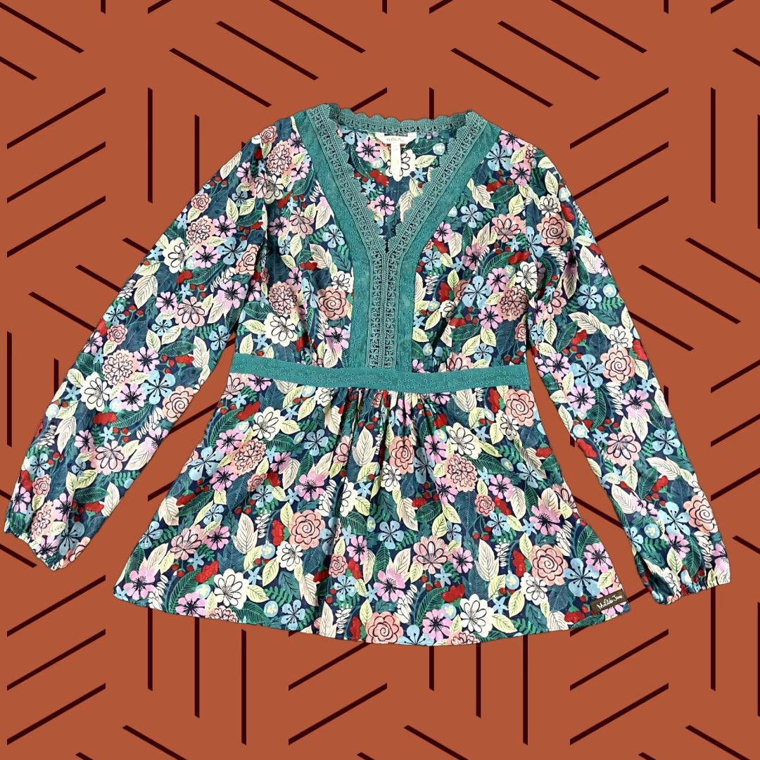 Vintage MATILDA JANE Blouse Womens Large Floral Kookaburra Tunic Top Sheer Lightweight Size L / US 10 / IT 46 - 1 Thumbnail