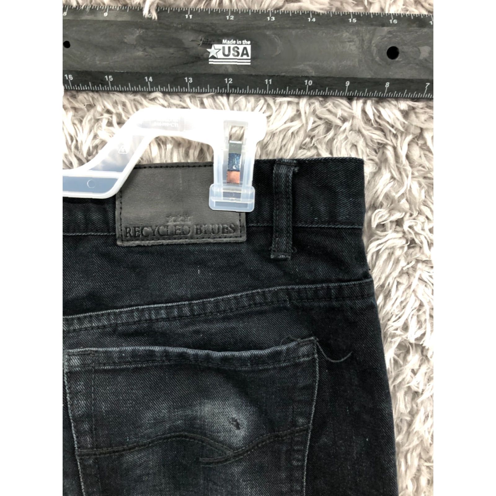 Denime Recycled Blues Jeans Size 34x32 Mens Mid Rise Slim Straight Dark Black Denim Jeans Size US 34 / EU 50 - 6 Thumbnail