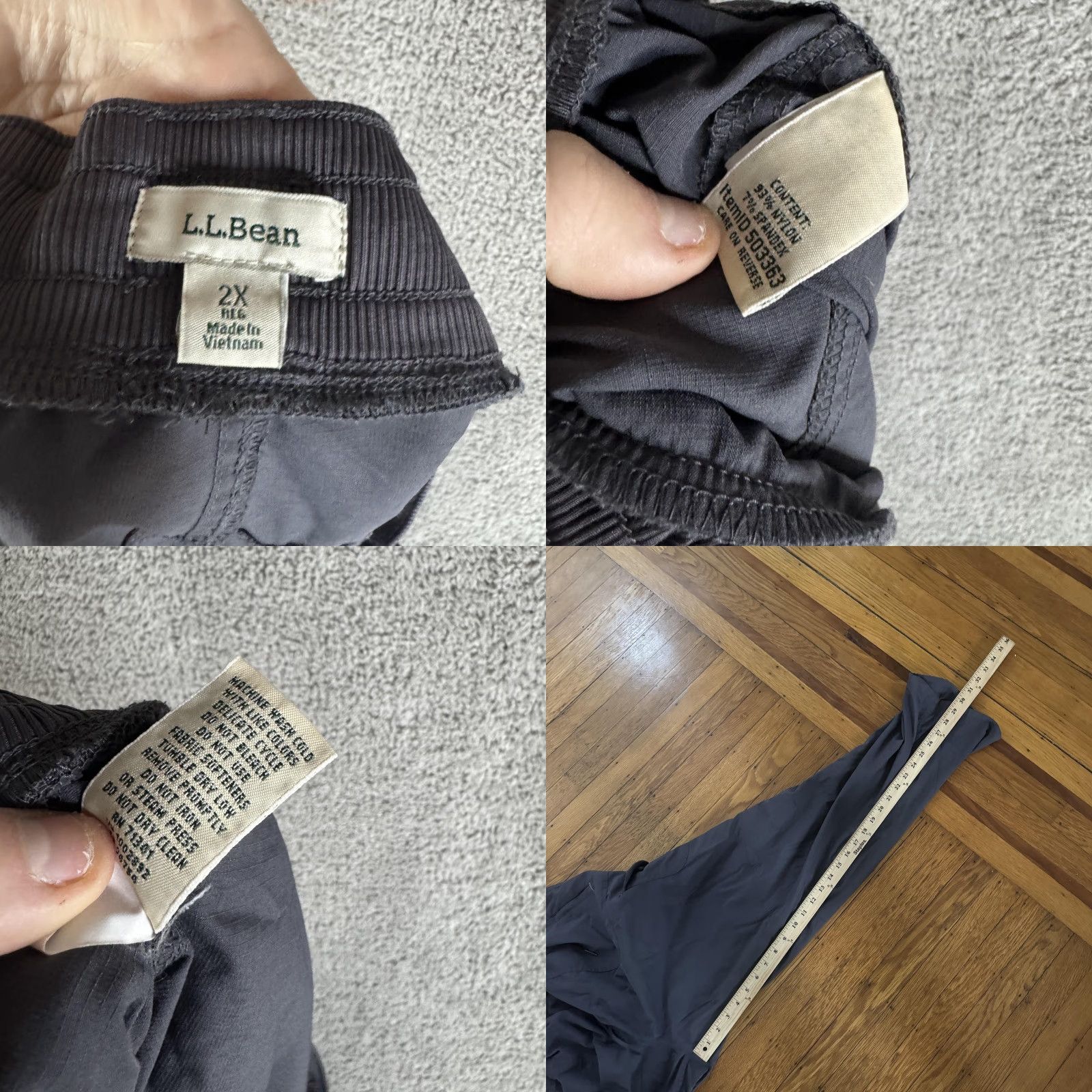 Vintage L.L. Bean Cargo Pants Mens 2XL Gray Nylon Elastic Waist Travel Hiking Outdoor Size US 39 - 9 Thumbnail