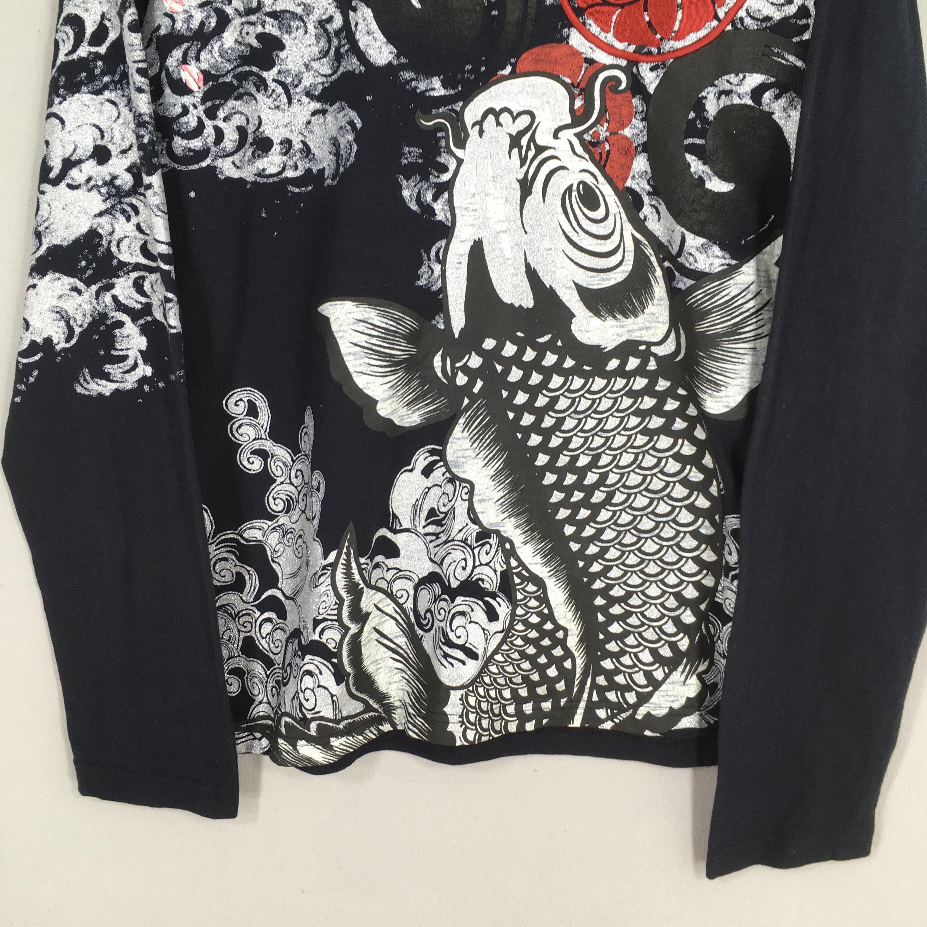Japanese Brand Fish Koi Japanese Culture Sukajan Black Tshirt XLarge Size US XL / EU 56 / 4 - 3 Thumbnail