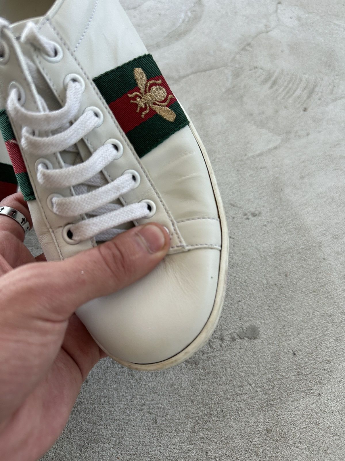 Gucci Gucci Ace Sneaker Bee White Leather Womens Sneakers EU34 Size US 4.5 / IT 34.5 - 9 Thumbnail