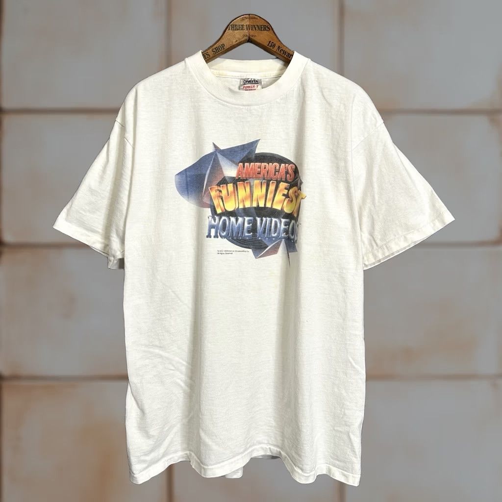 Vintage VINTAGE Oneita Americas Funniest Home Videos AFV White Tee Shirt T-Shirt 90s XL Mens Short Sleeve Crew Neck Cotton Logo 90s Funny Decade Vintage Size US XL / EU 56 / 4 - 1 Thumbnail