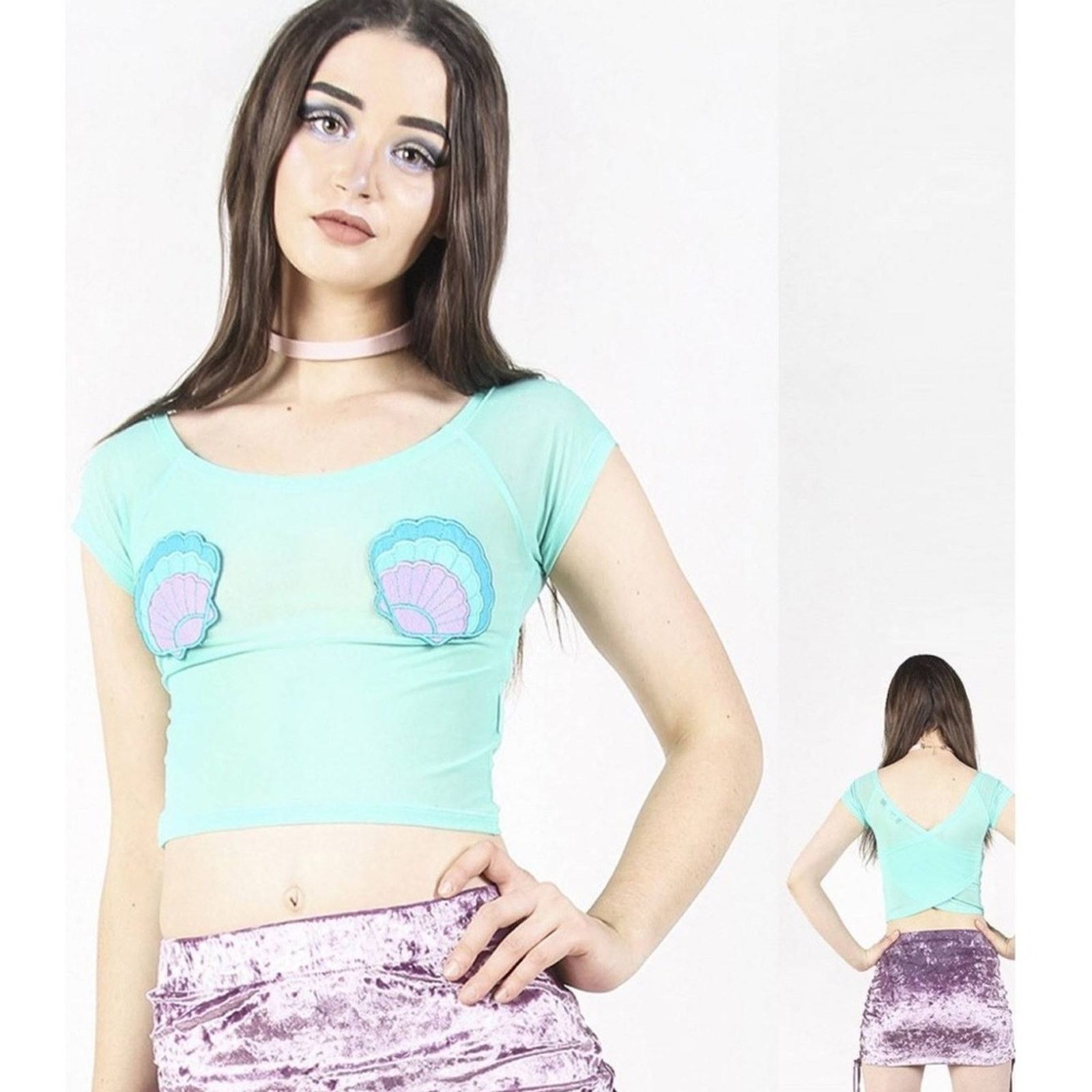 Iron Fist NEW! IRON FIST MERMAID FOR LIFE M Mesh Crop Top Aqua Seashel Size M / US 6-8 / IT 42-44 - 13 Thumbnail
