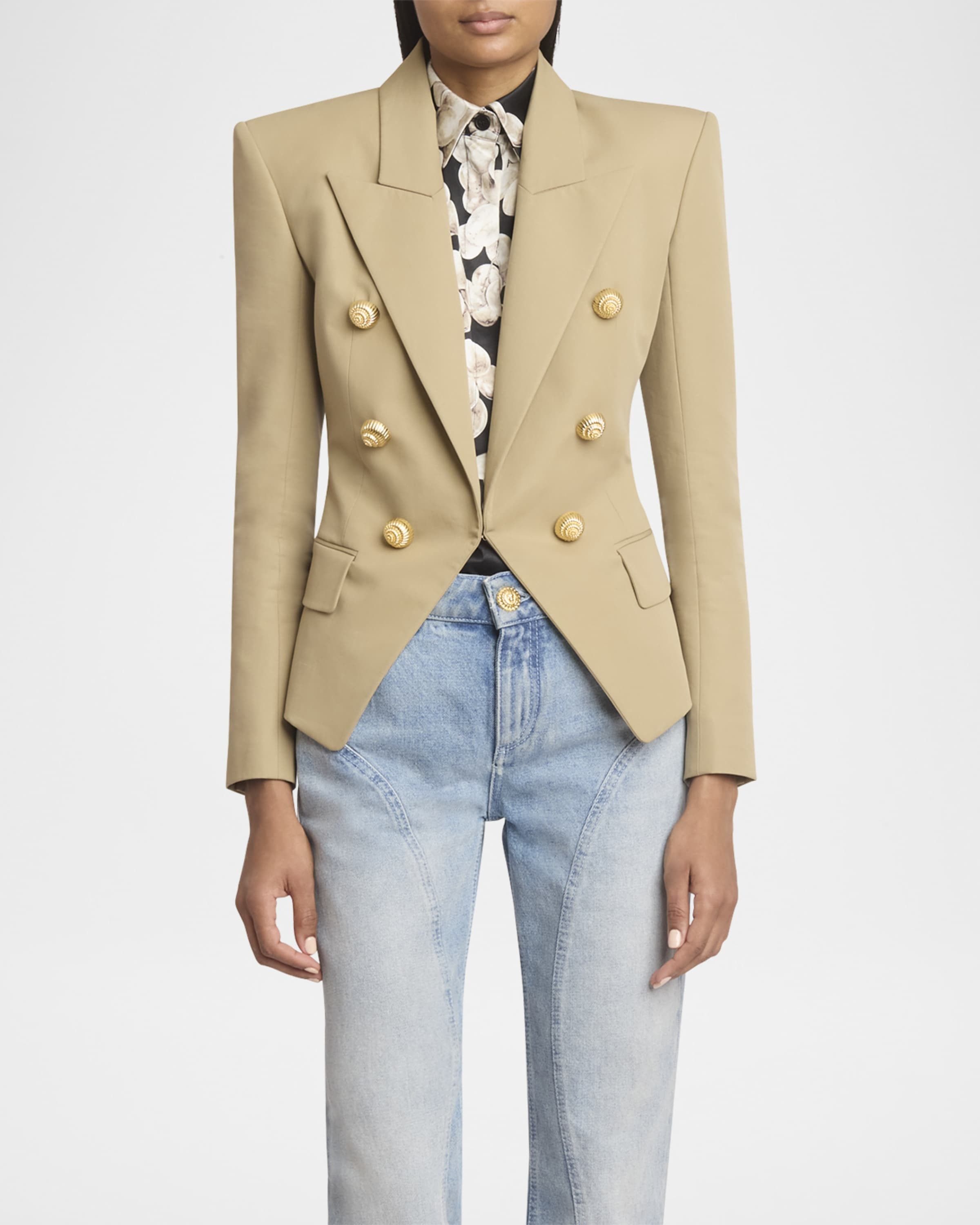Balmain o1s1wg111025 6-Button Cotton Blazer in Beige Size M / US 6-8 / IT 42-44 - 2 Thumbnail