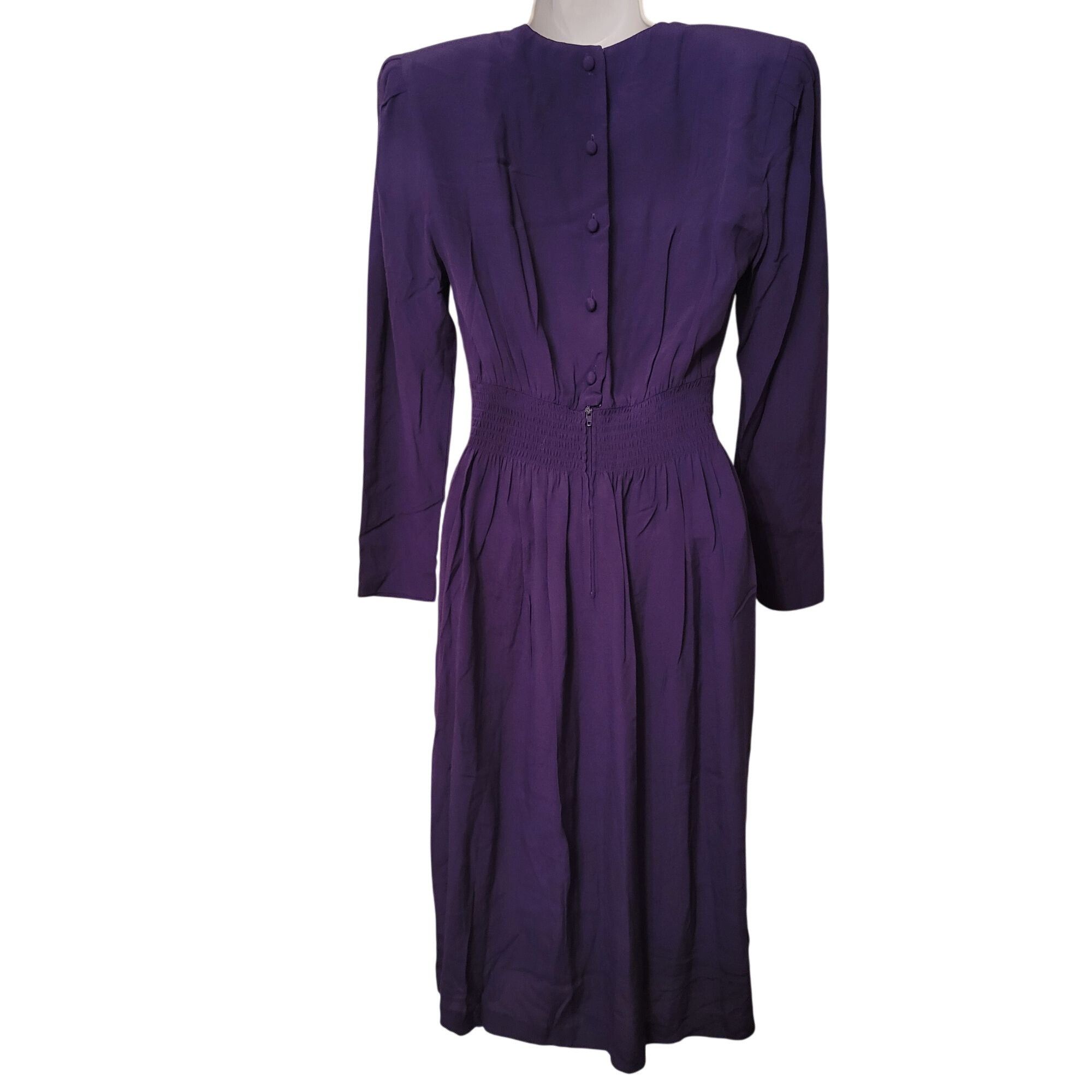 Vintage Vintage Karin Stevens 4 Purple Long Sleeve Pleated Midi Dres Size S / US 4 / IT 40 - 6 Thumbnail