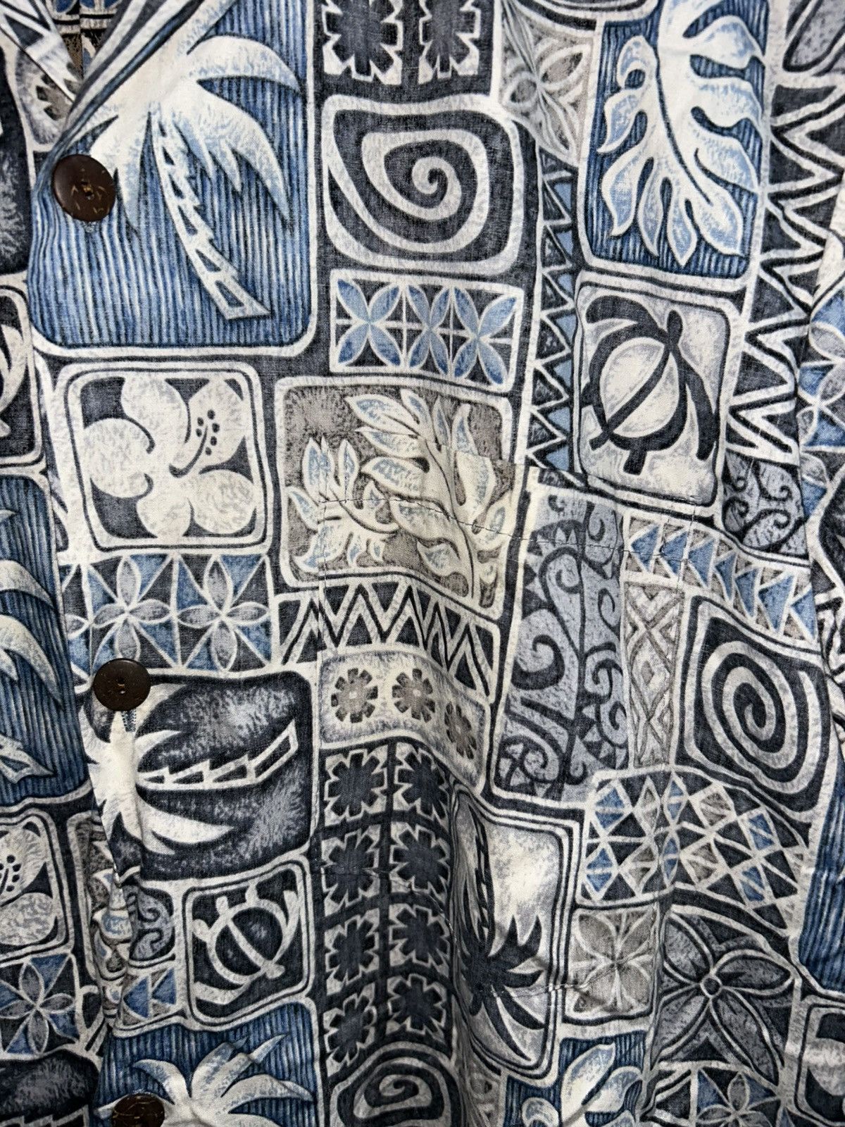Vintage Royal Creations Aloha Hawaii Open Collar Shirt Blue Tapa Size US L / EU 52-54 / 3 - 11 Thumbnail