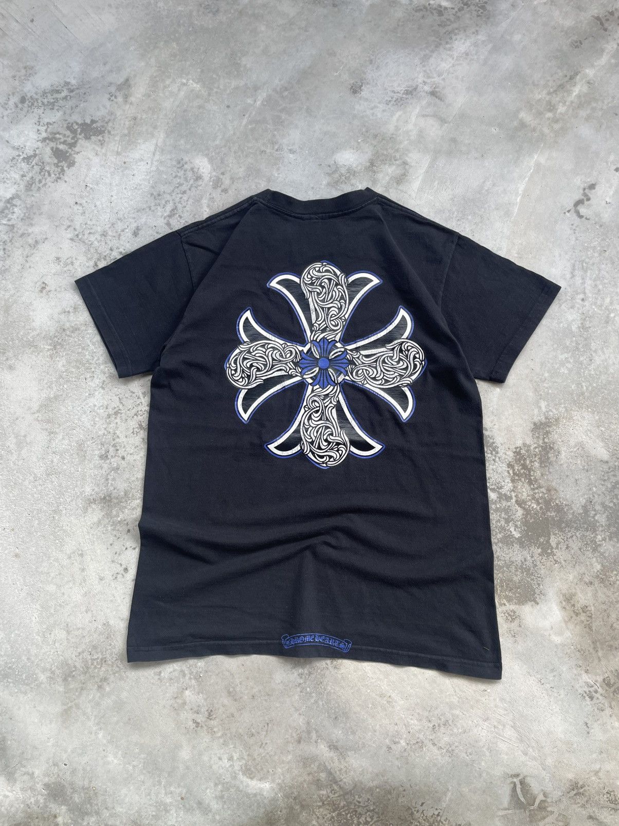 Chrome Hearts Blue Celtic Cross Floral Logo Parody Tshirt