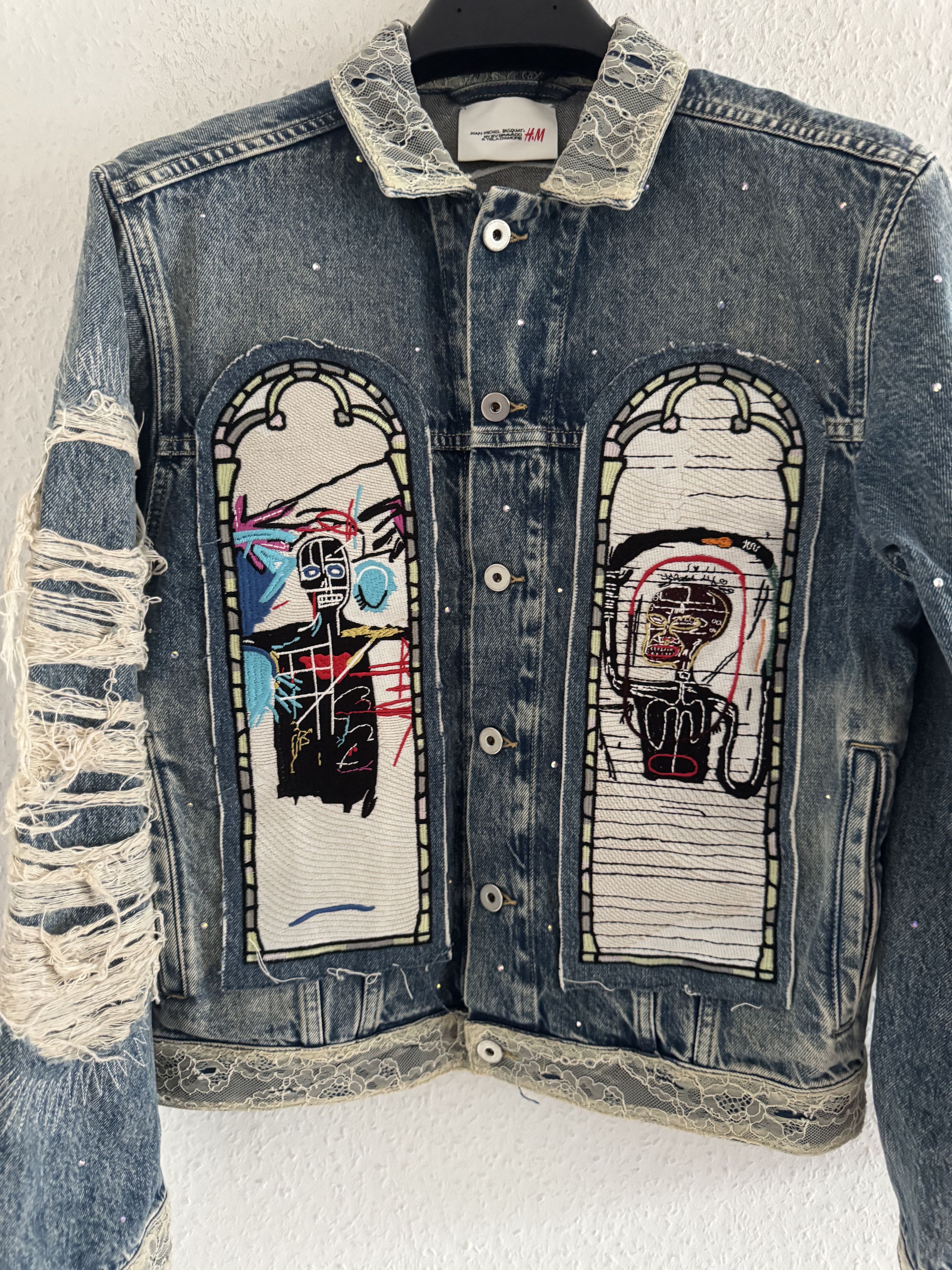 H&M × Jean-Michel Basquiat × Who Decides War Distressed Rhinestone Denim Jacket Size US XS / EU 42 / 0 - 5 Thumbnail