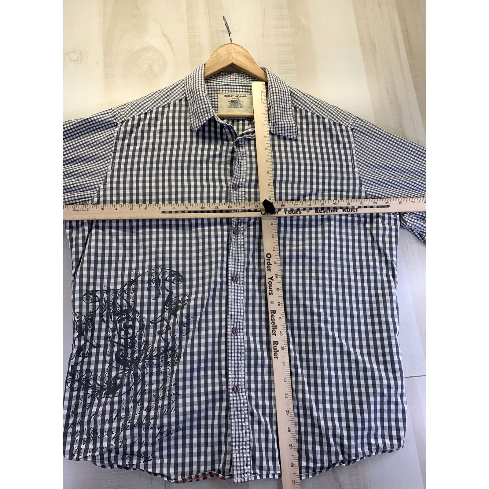 DKNY DKNY Mens XL Cotton Button Up Graphic Front Shirt-6439 Shirt XL Gray White Men Logo Button-Up Vintage No Size US XL / EU 56 / 4 - 2 Thumbnail