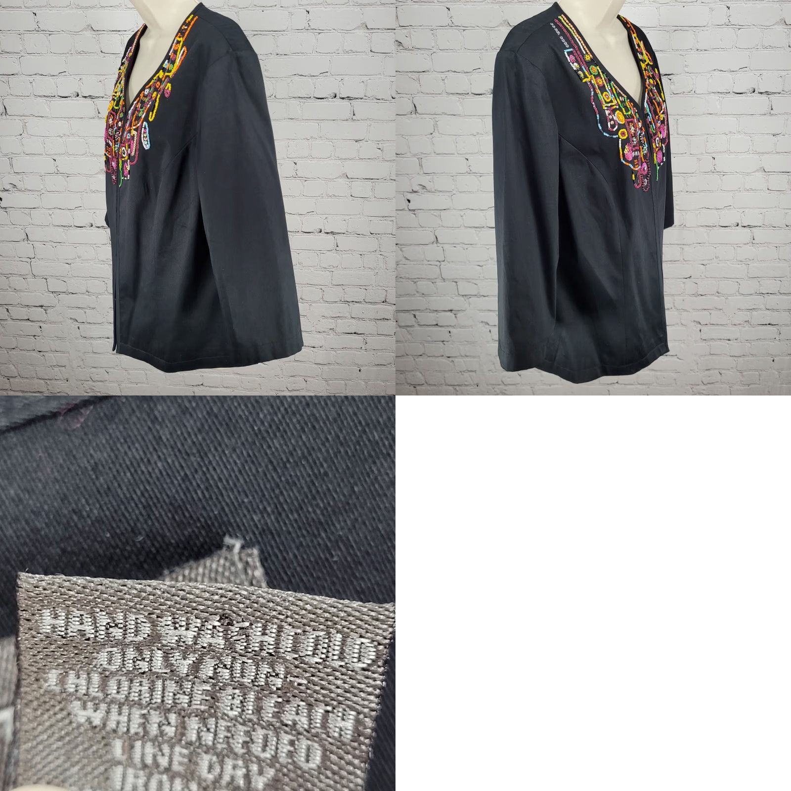 Vintage ADDITIONS By Chico's Black Beaded Embellished 3/4 Sleeve Jacket Size 2 US 12 Size XS / US 0-2 / IT 36-38 - 9 Thumbnail