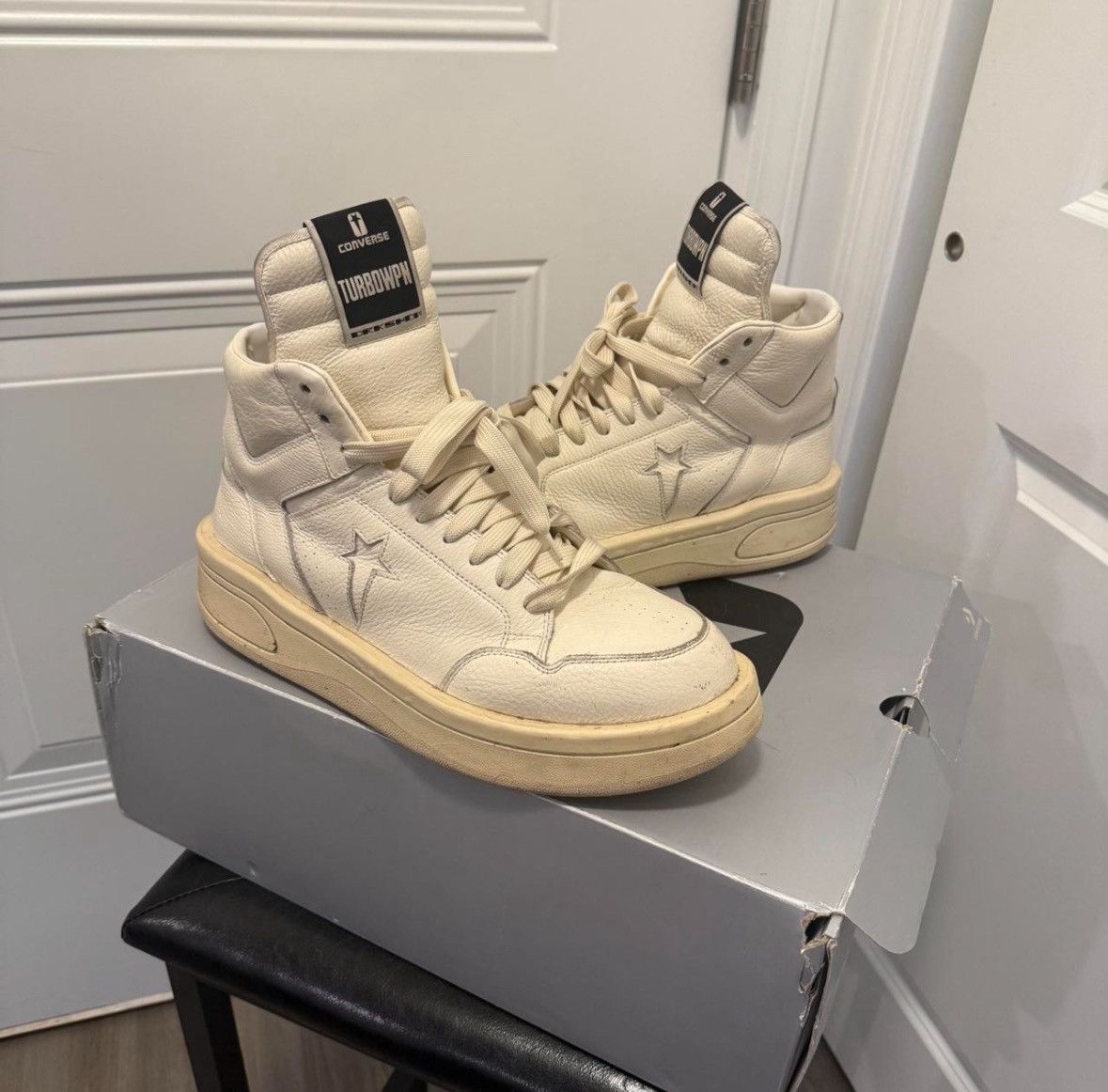 RICK OWENS    TURBOWPN ブランドレザーハイトップスニーカー DRKSHDW RICK OWENS x Converse Men's Turbowpn Leather High