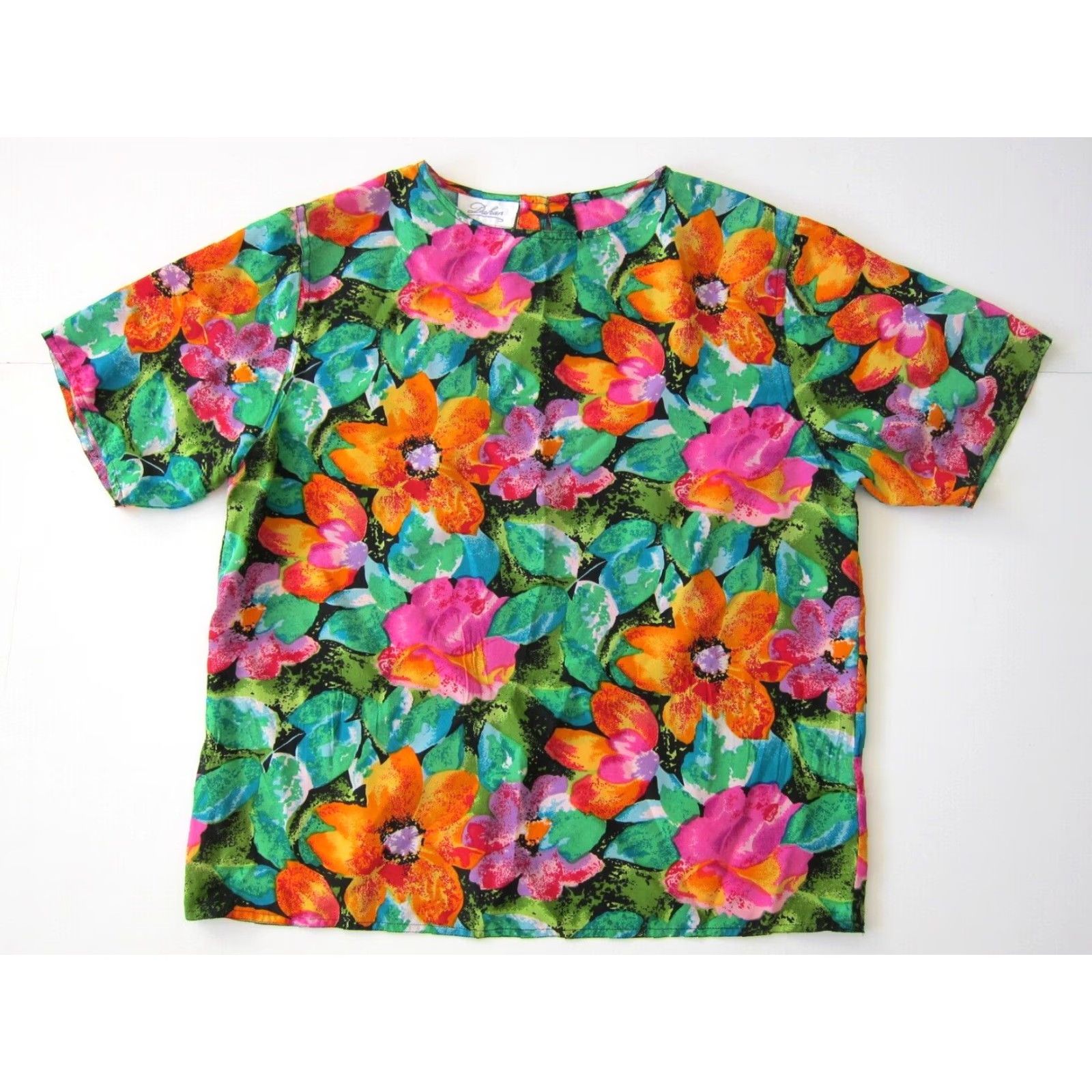 Pinko Vintage Dahan Blouse Tunic 100% Silk Short Sleeve Pink White Green Floral M Womens Size M / US 6-8 / IT 42-44 - 2 Thumbnail