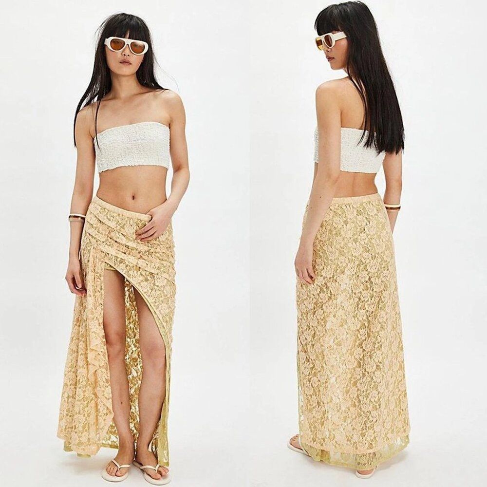 Free People NWT New $148 Free People Lace Peach Creme Combo Solene Skir Size 32" / US 10 / IT 46 - 1 Thumbnail