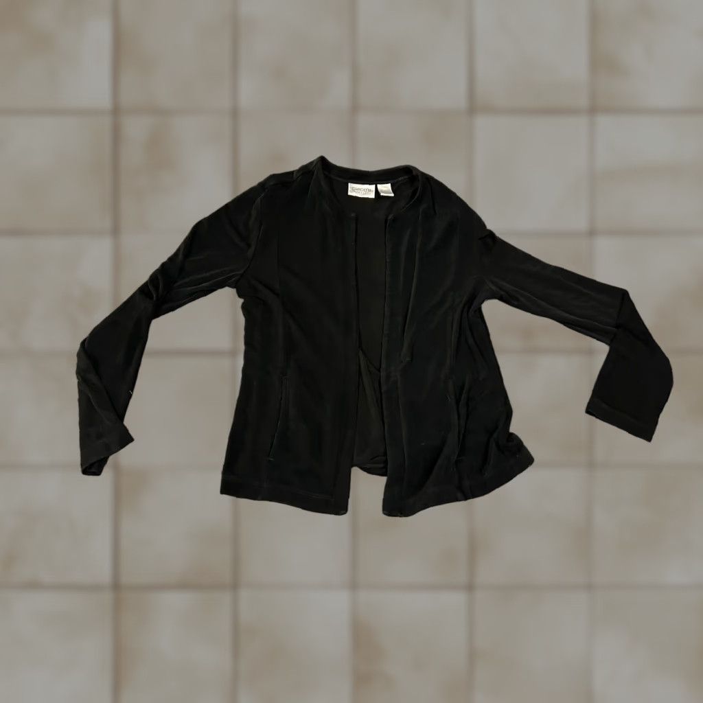 Vintage Chicos Blouse Shirt Womens 0 Black Long Sleeve Stretch Casual Knit Polyester Rayon Spandex Scoop Neck Size XS / US 0-2 / IT 36-38 - 1 Thumbnail