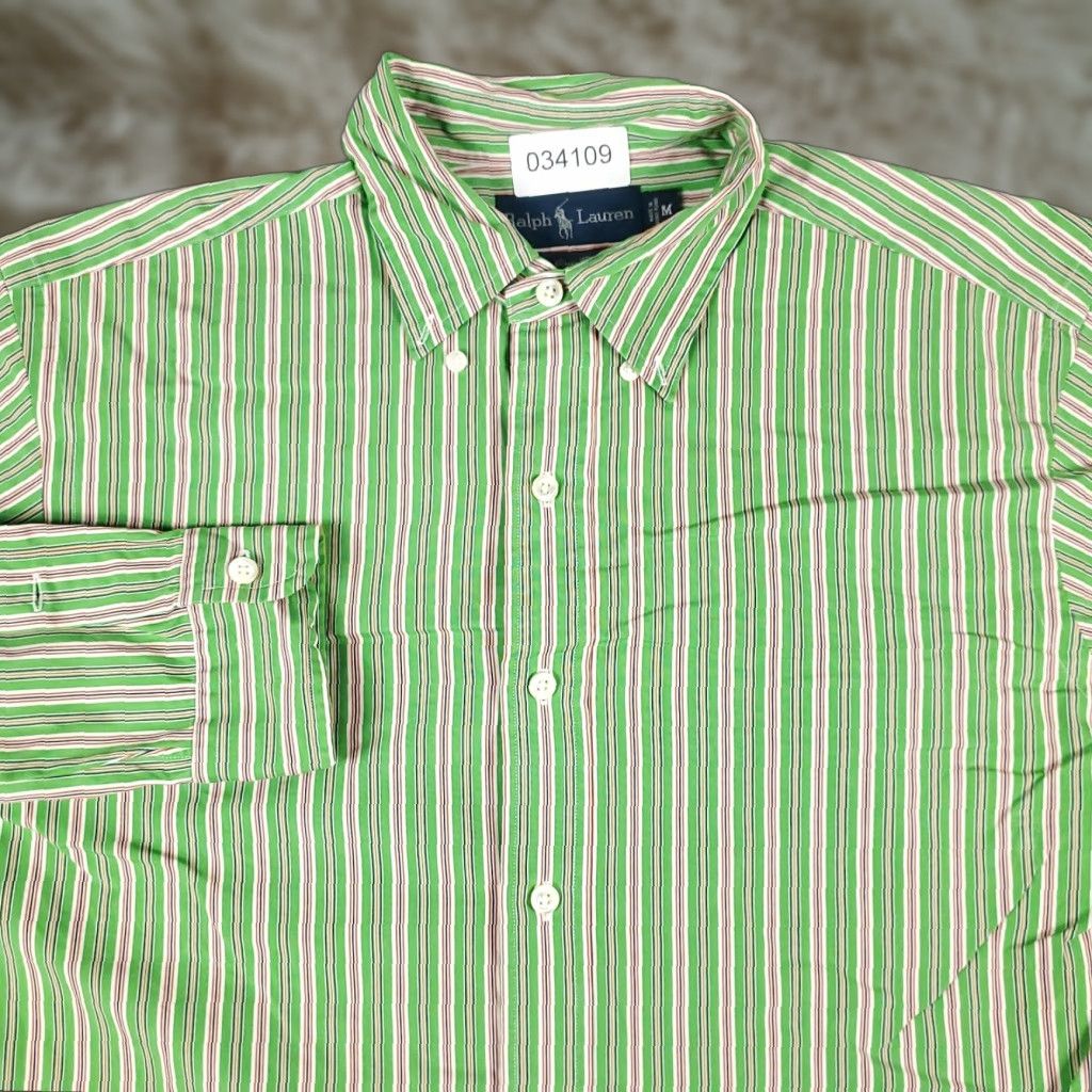 Ralph Lauren VINTAGE Ralph Lauren Shirt Men Medium Green Striped Button-Up Long Sleeve Casual Classic Size US M / EU 48-50 / 2 - 1 Thumbnail