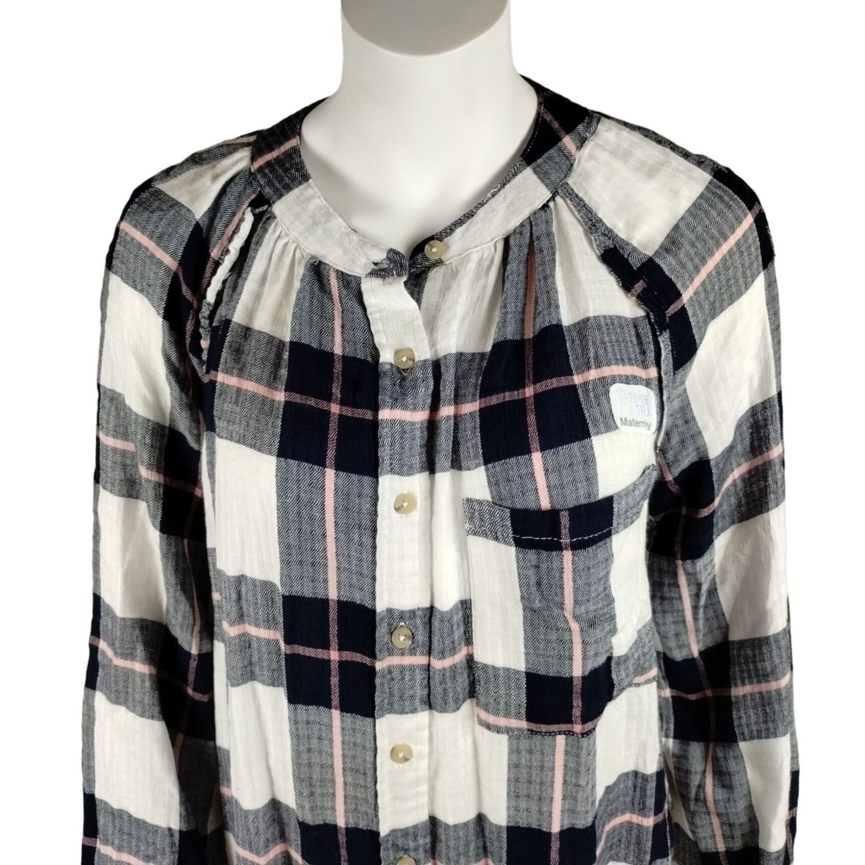 Other Time and Tru Maternity Womens Large Woven Button Up Top Blue Size L / US 10 / IT 46 - 4 Thumbnail