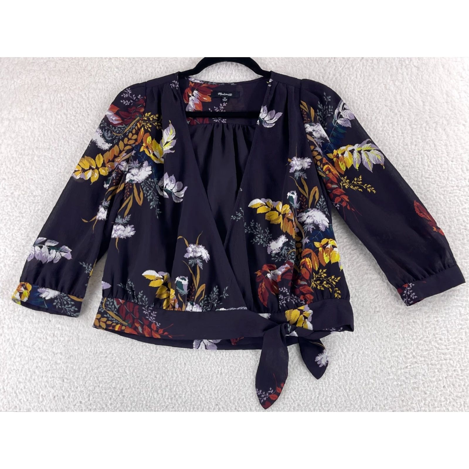 Madewell Madewell Purple Floral Blooming Oasis Wrap Shirt Womens XS 3/4 Sleeve V-Neck Cropped Blouse Size XS / US 0-2 / IT 36-38 - 2 Thumbnail