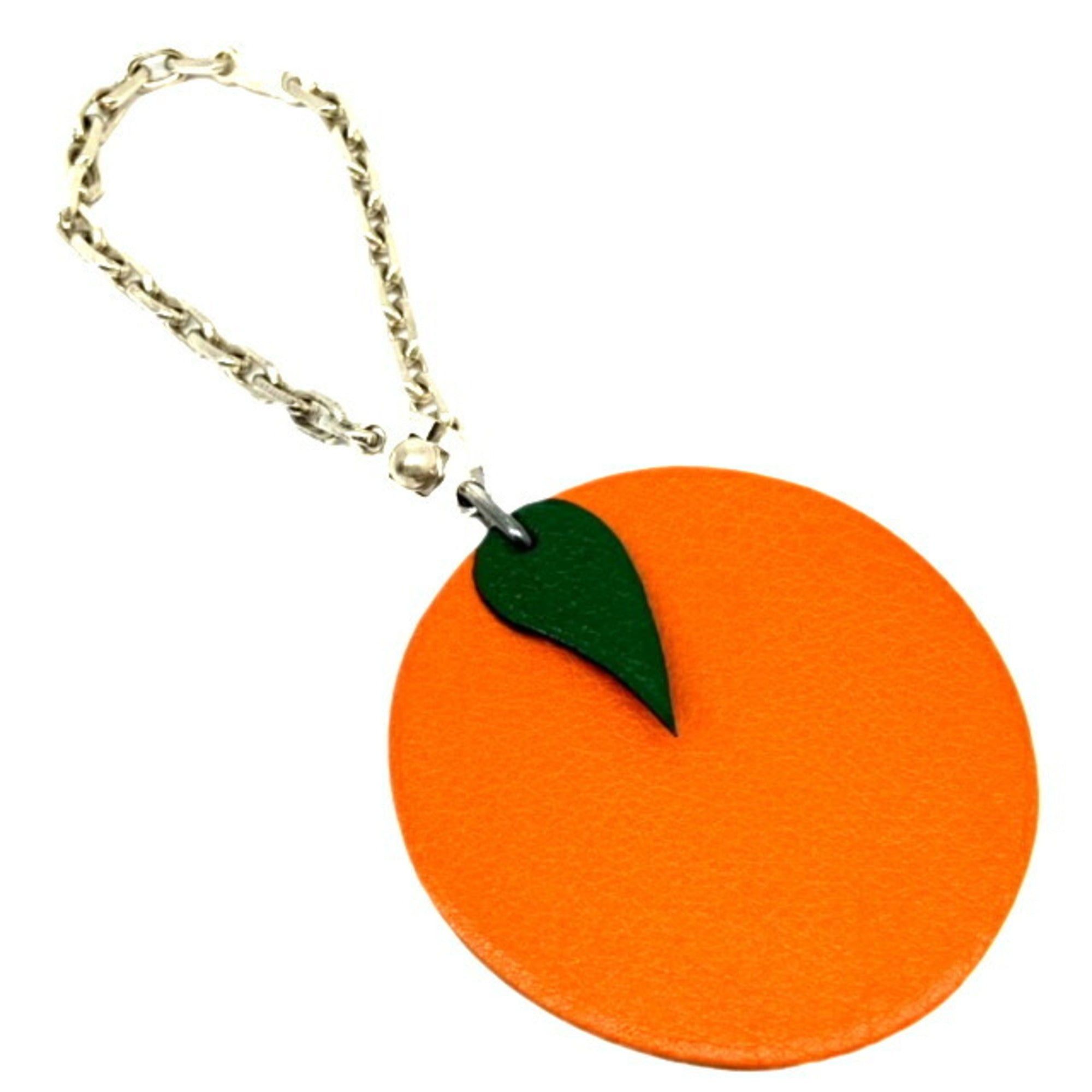image of Hermes Charm Orange Leather Keychain Bag Fruit Ladies, Women's